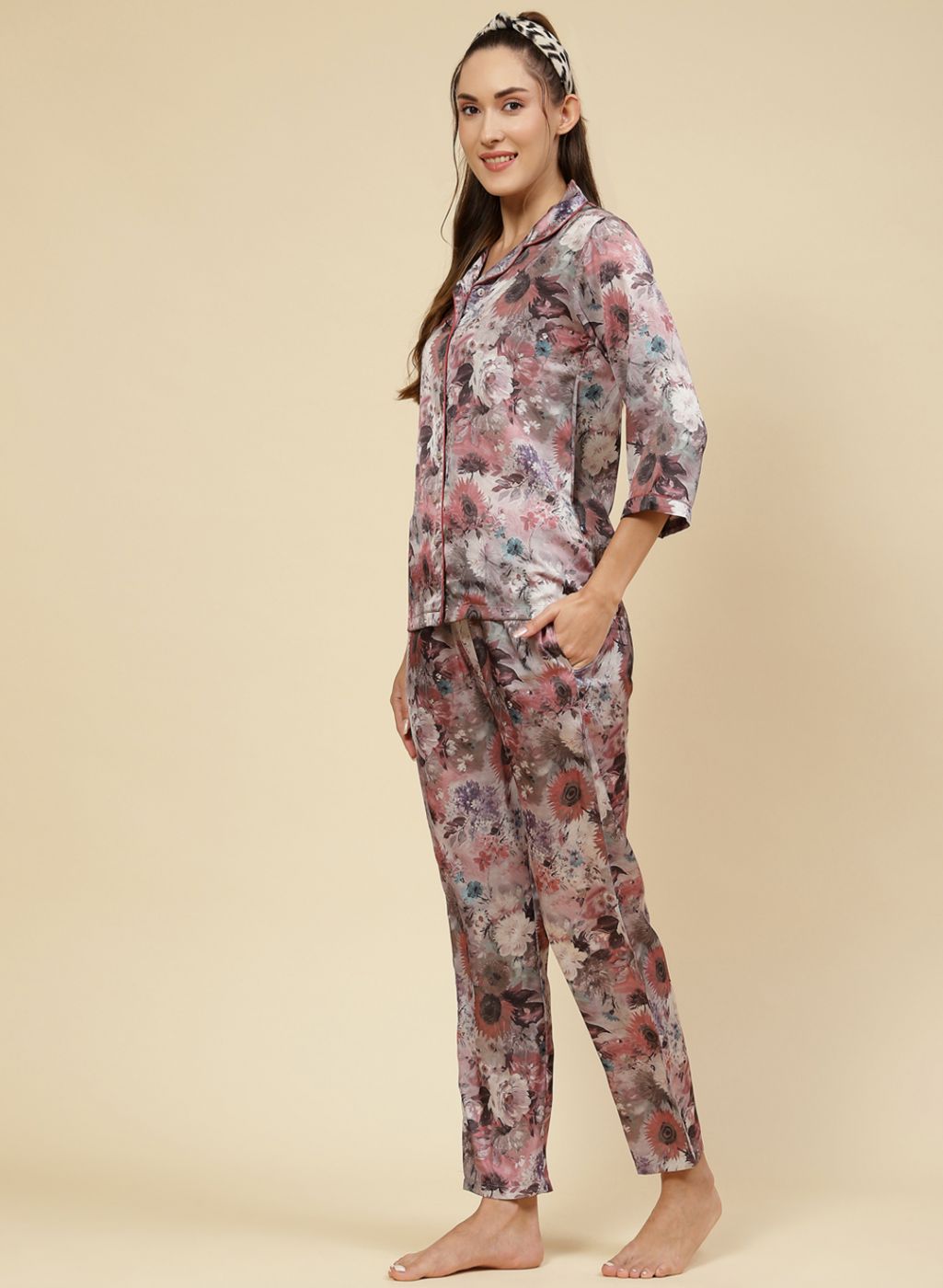 Women Peach Printed Lower Set