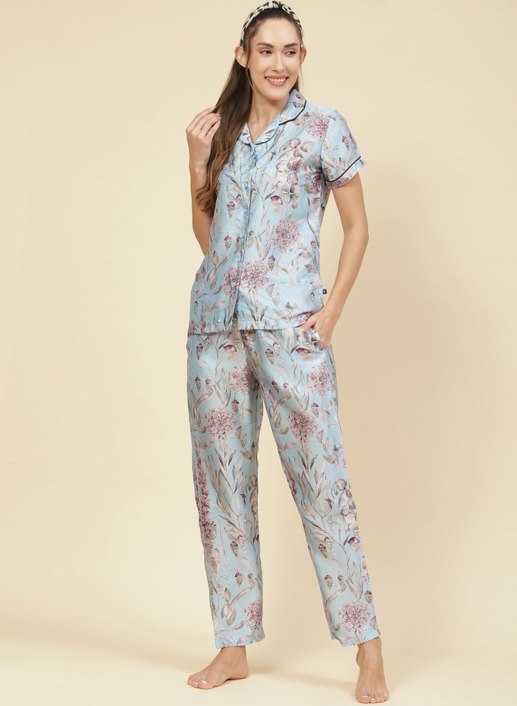 Women Aqua Blue Printed Lower Set