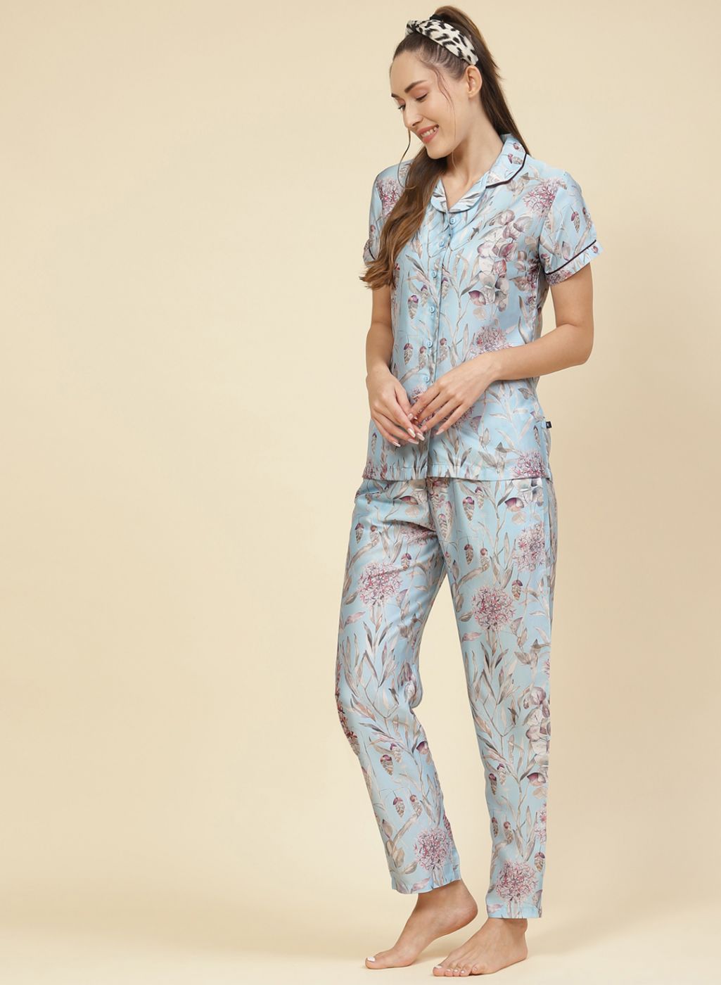 Women Aqua Blue Printed Lower Set