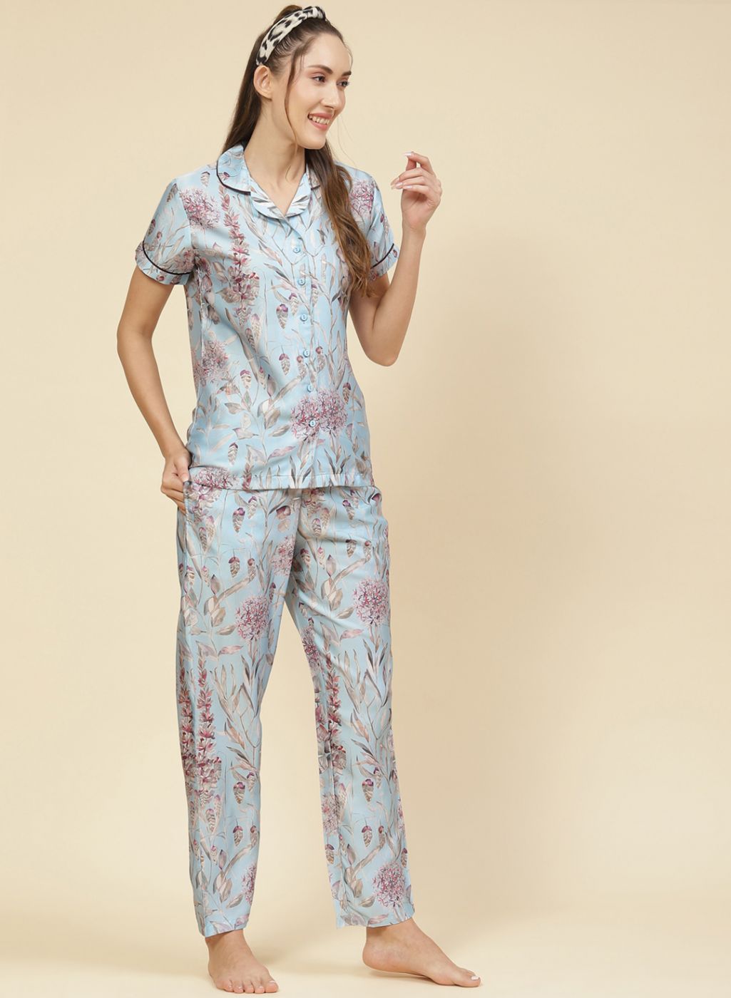 Women Aqua Blue Printed Lower Set