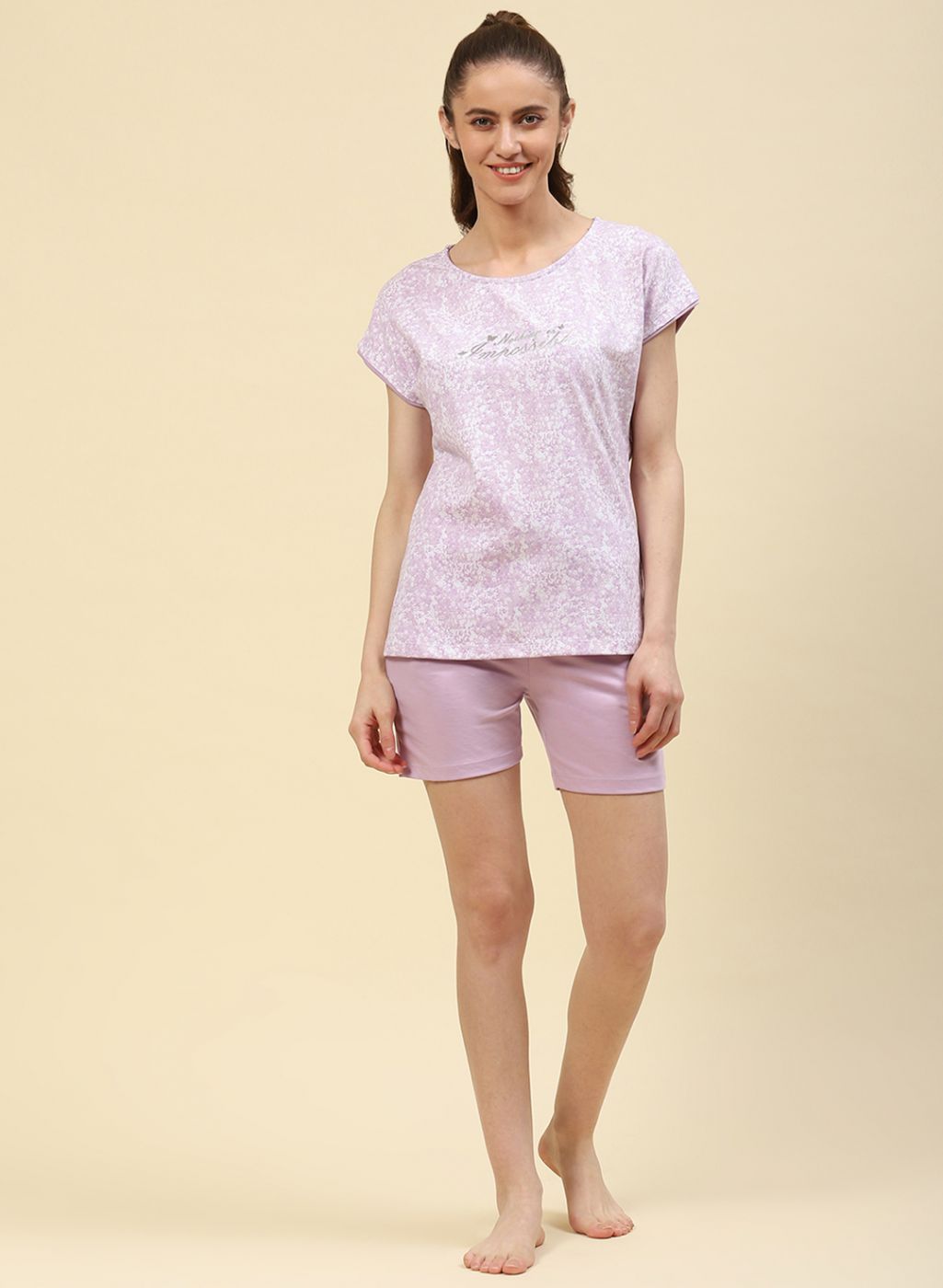 Women White Printed Short Set