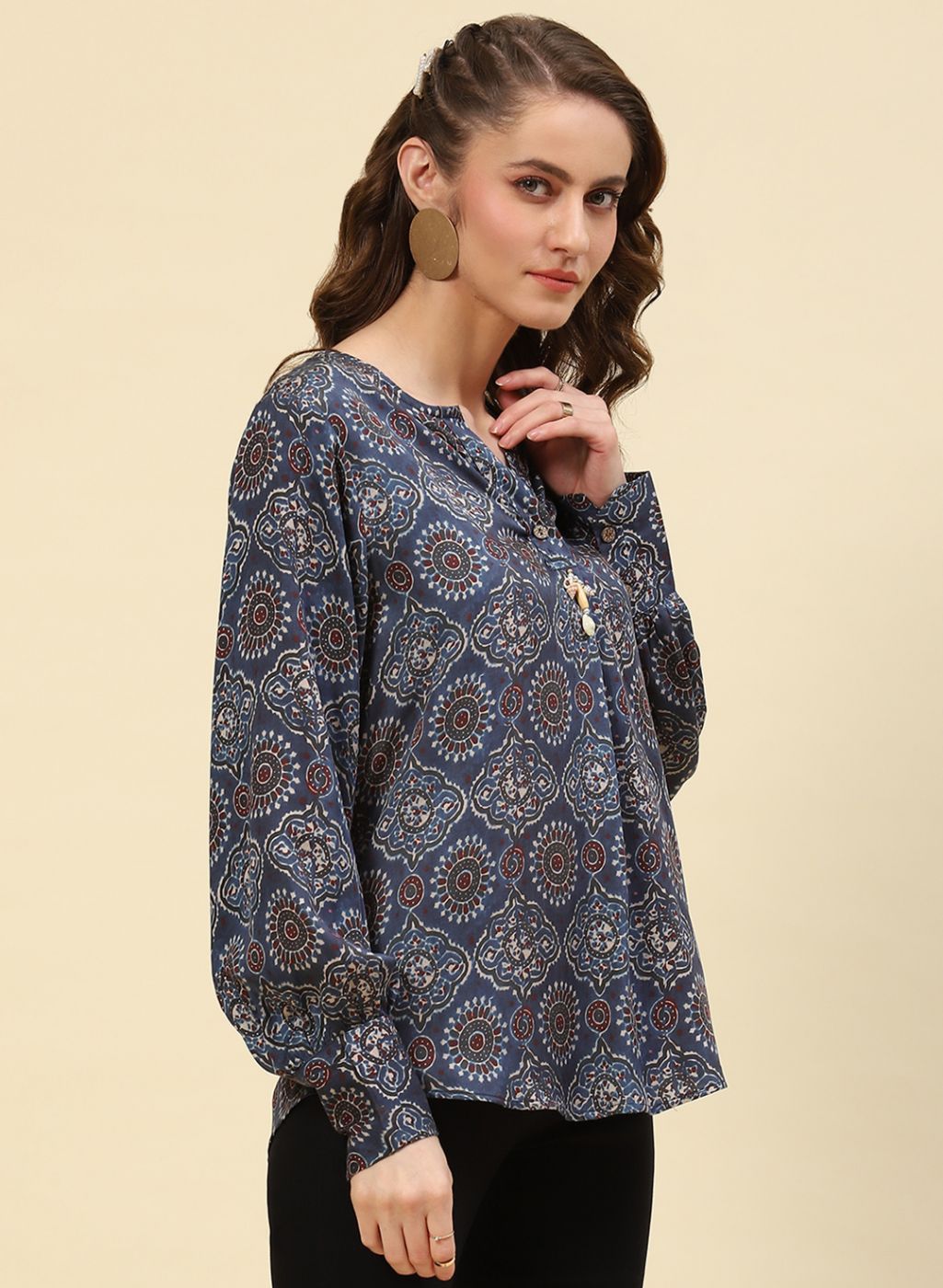 Women Blue Printed Top