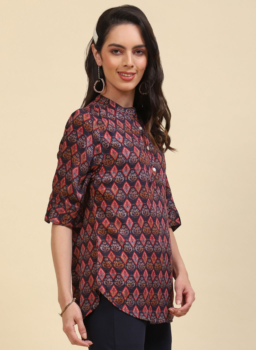 Women NAvy Blue Printed Top