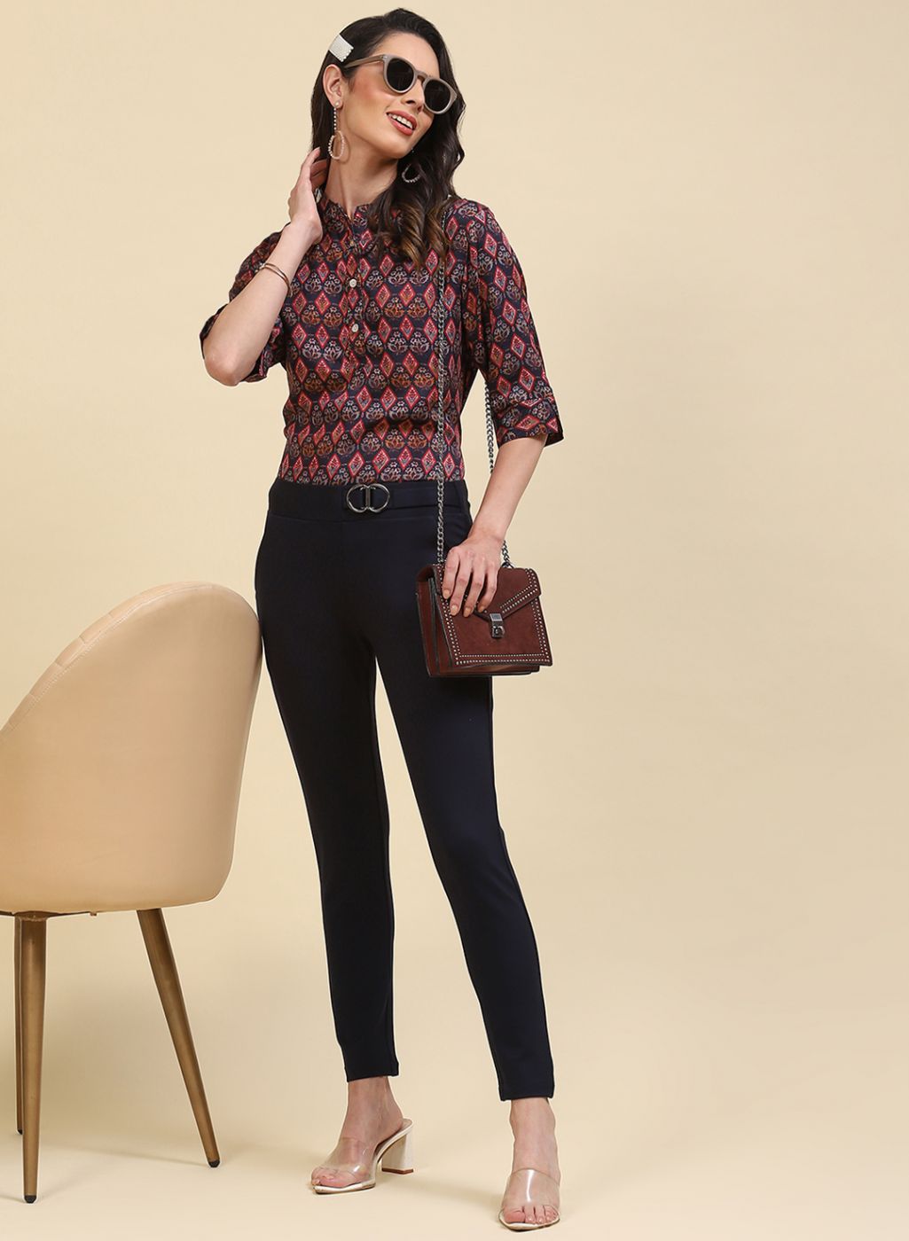 Women NAvy Blue Printed Top