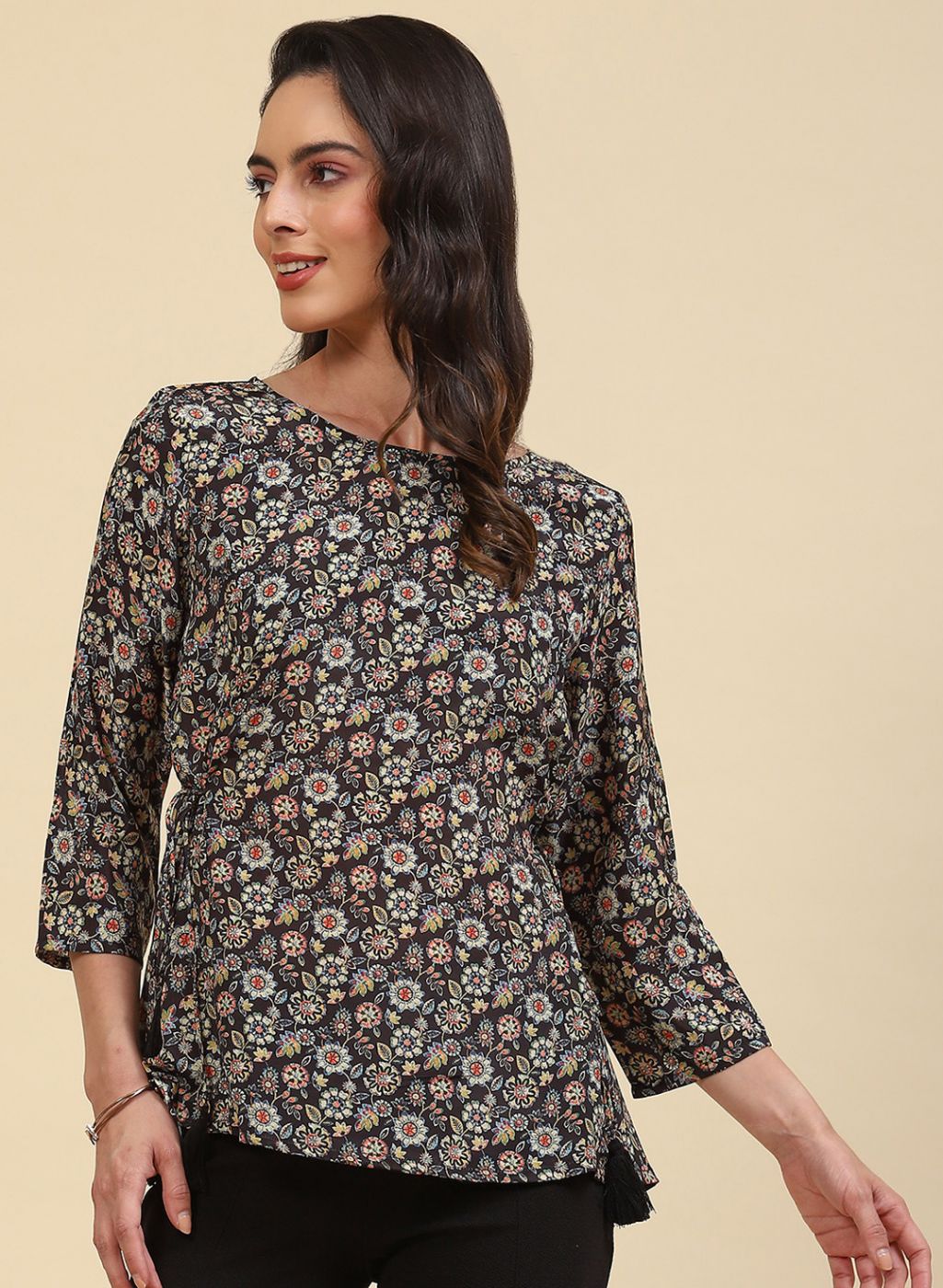 Women Black Printed Top