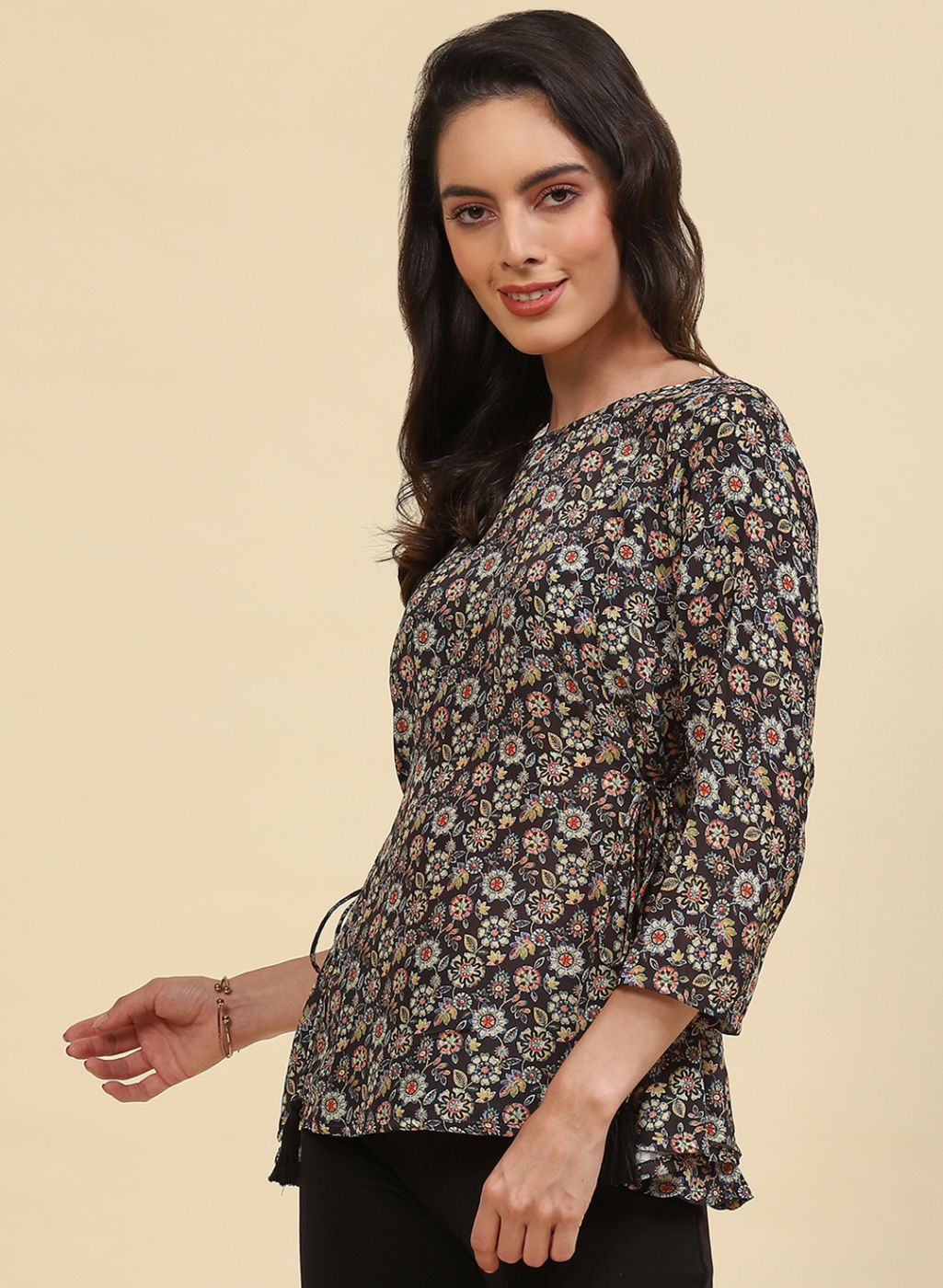 Women Black Printed Top