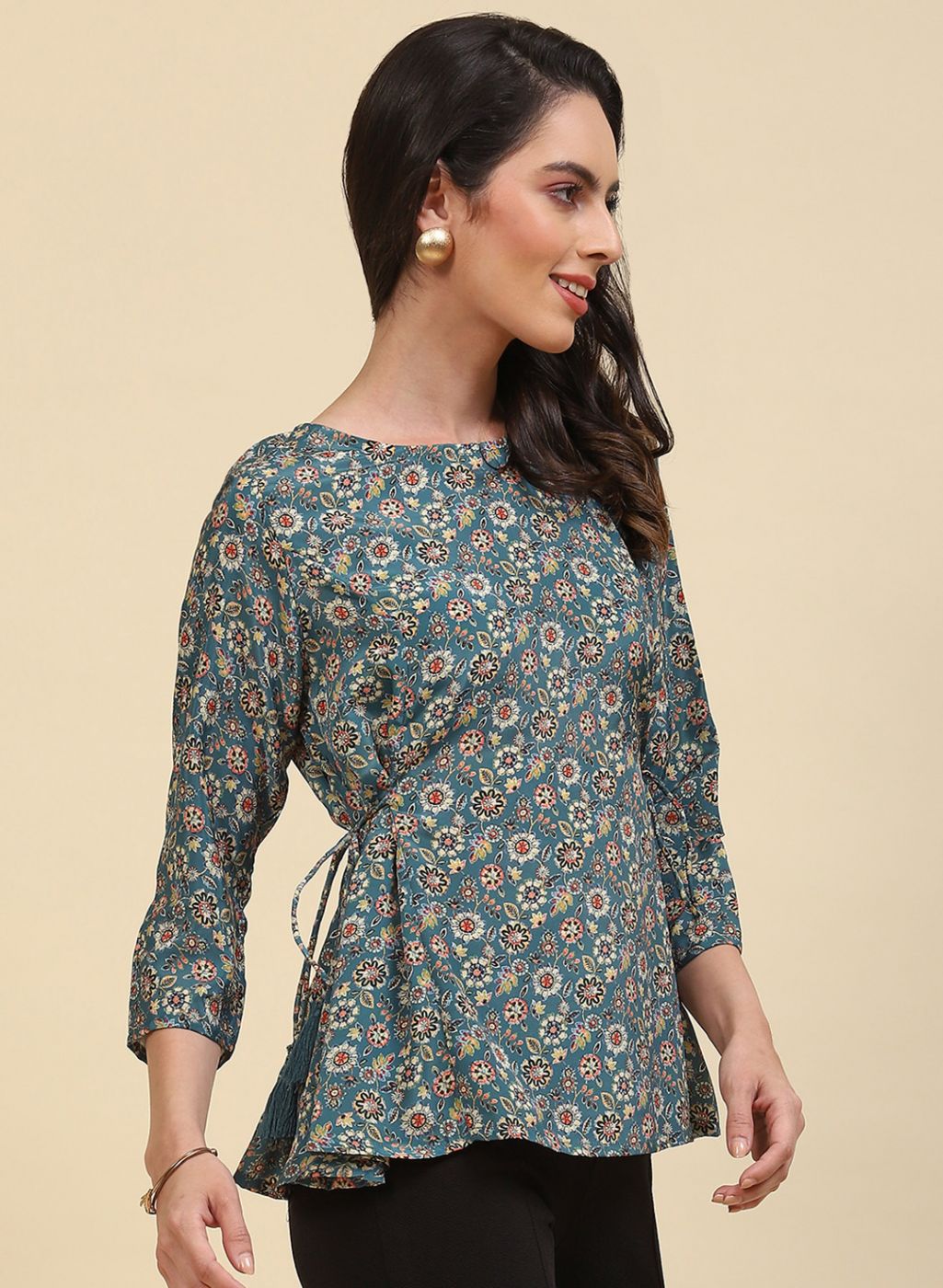 Women Teal Blue Printed Top