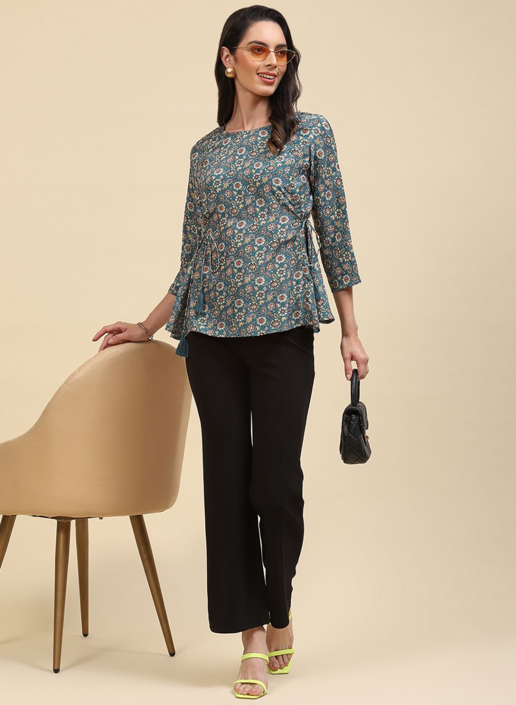 Women Teal Blue Printed Top