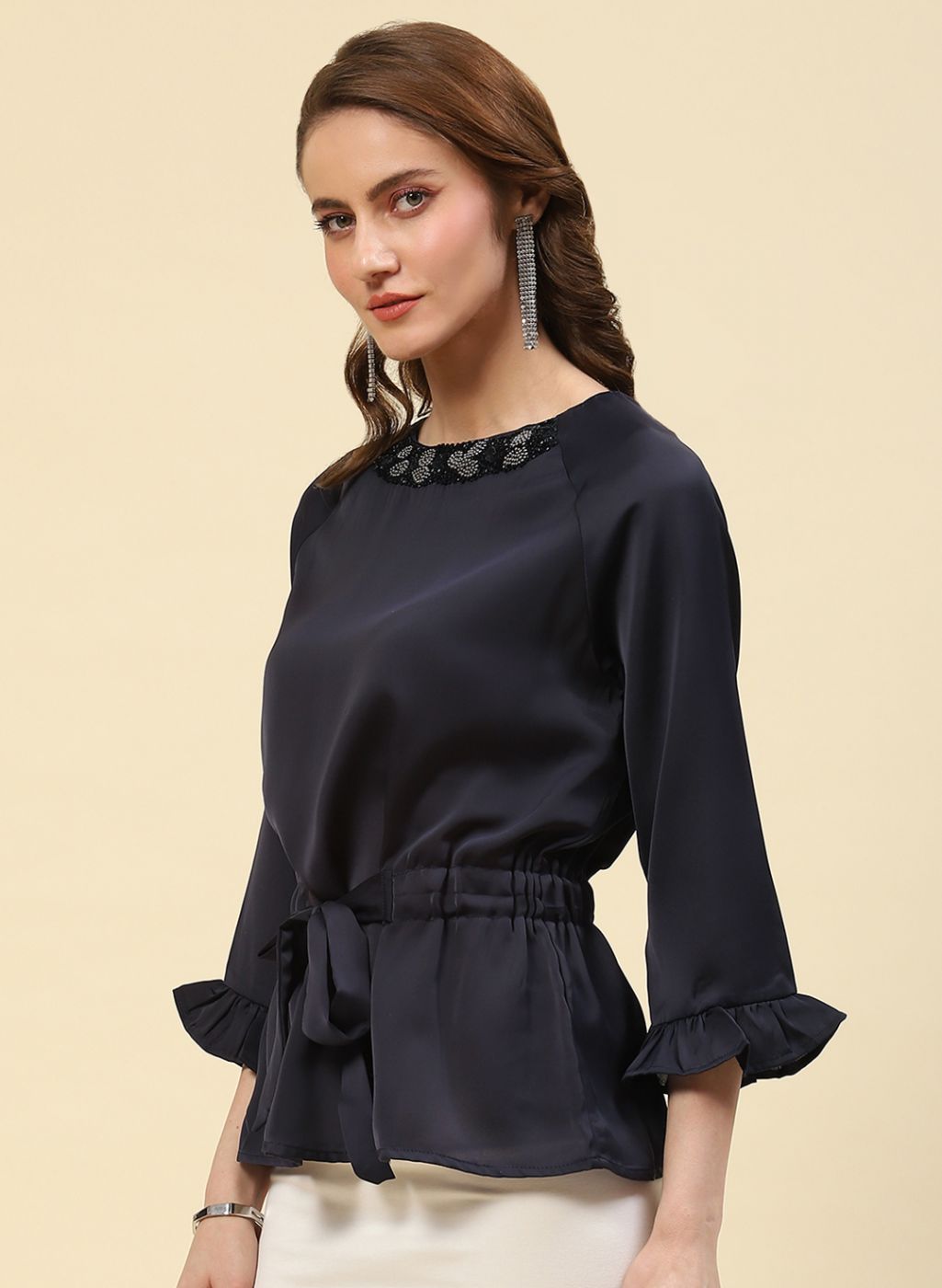 Women NAvy Blue Plain Top