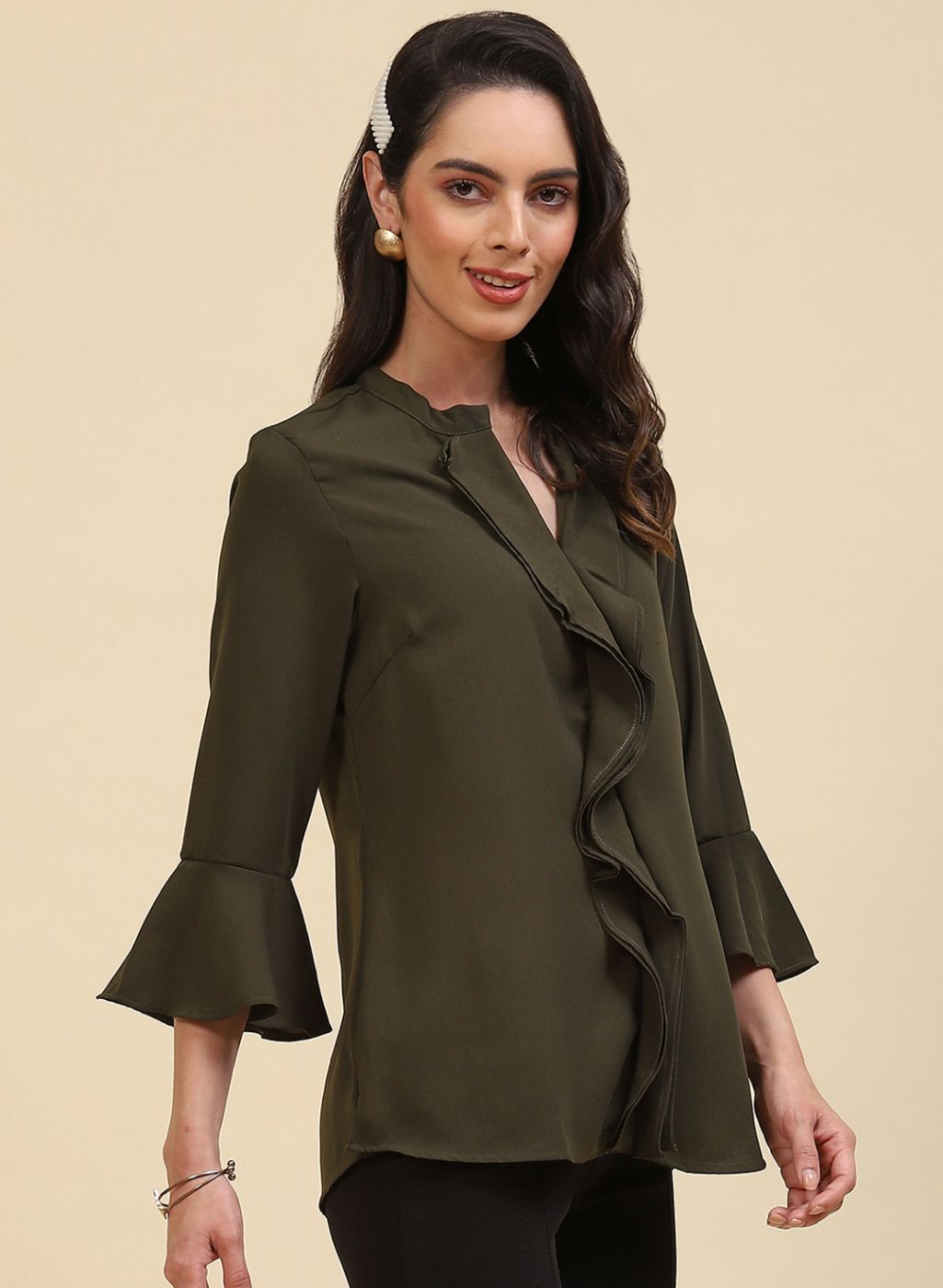 Women Olive Plain Top
