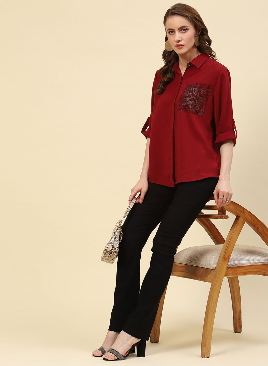 Women Maroon Plain Top