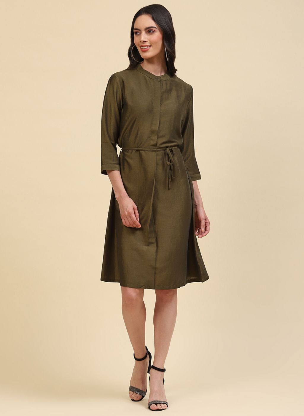 Women Olive Plain Tunic