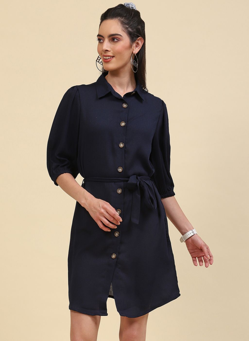 Women NAvy Blue Plain Tunic - Main Image