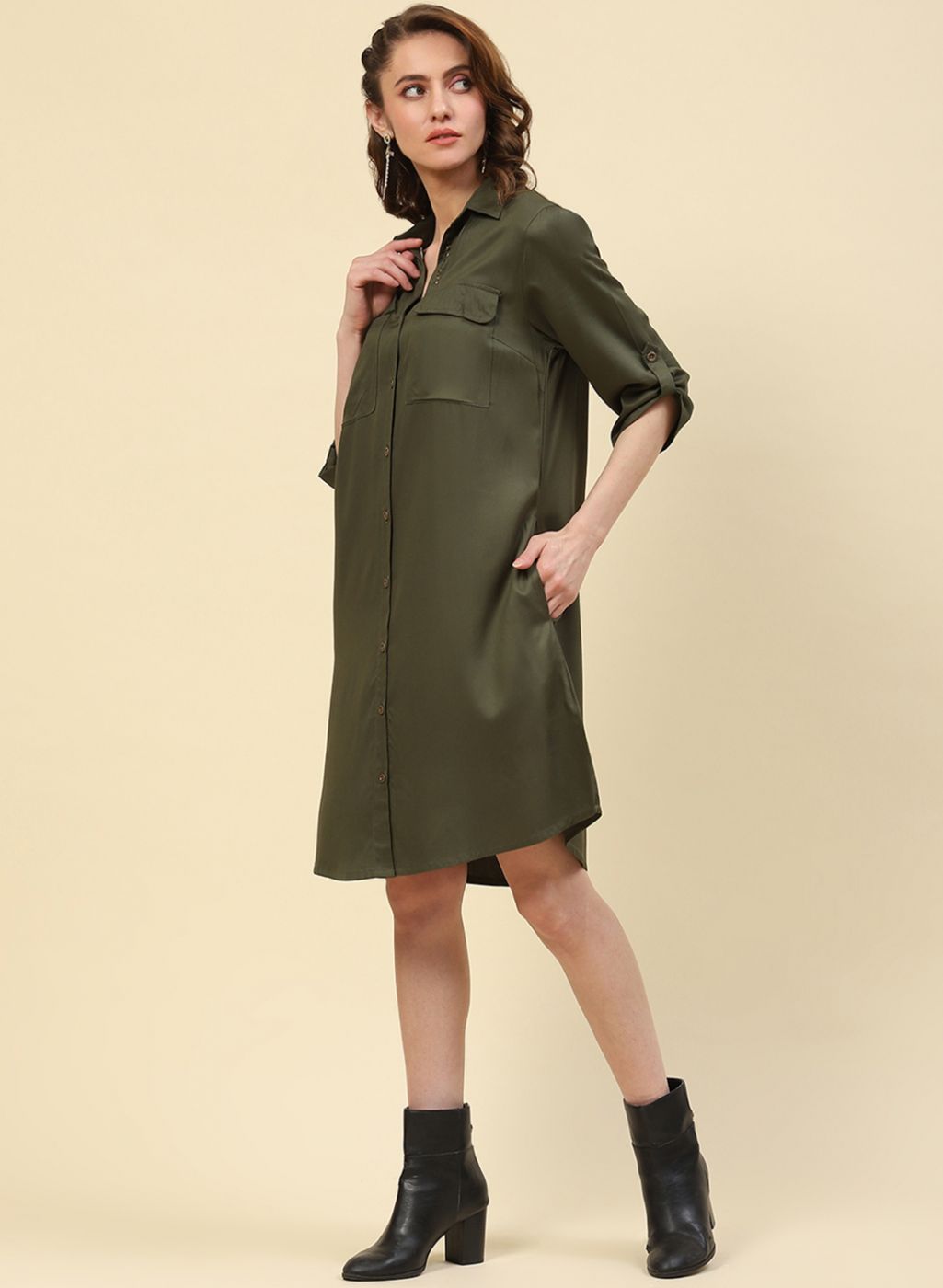 Women Olive Plain Tunic