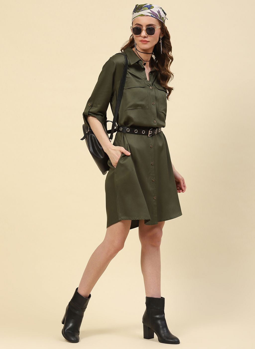 Women Olive Plain Tunic