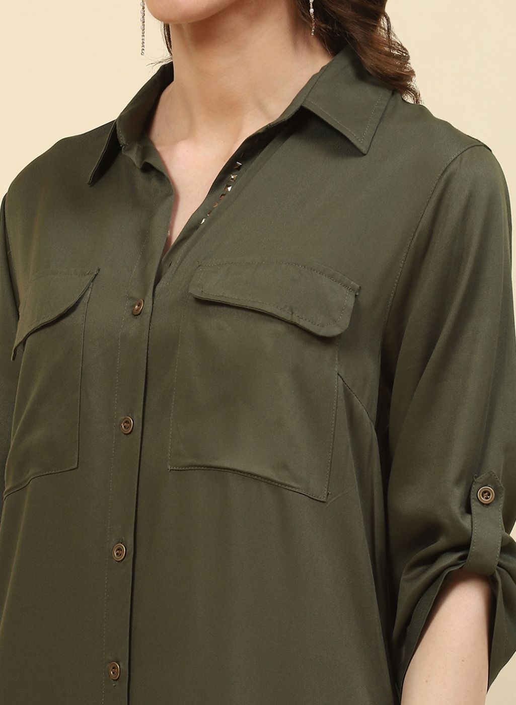 Women Olive Plain Tunic