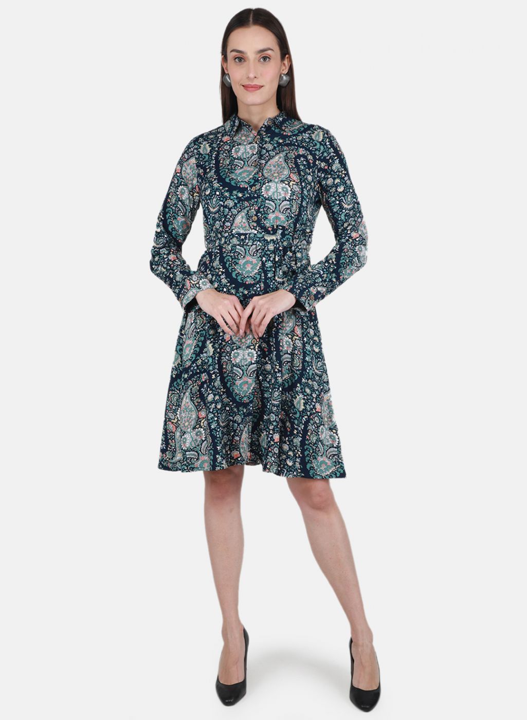 Hi Lo Multi Coloured Placement Print Tunic in Navy