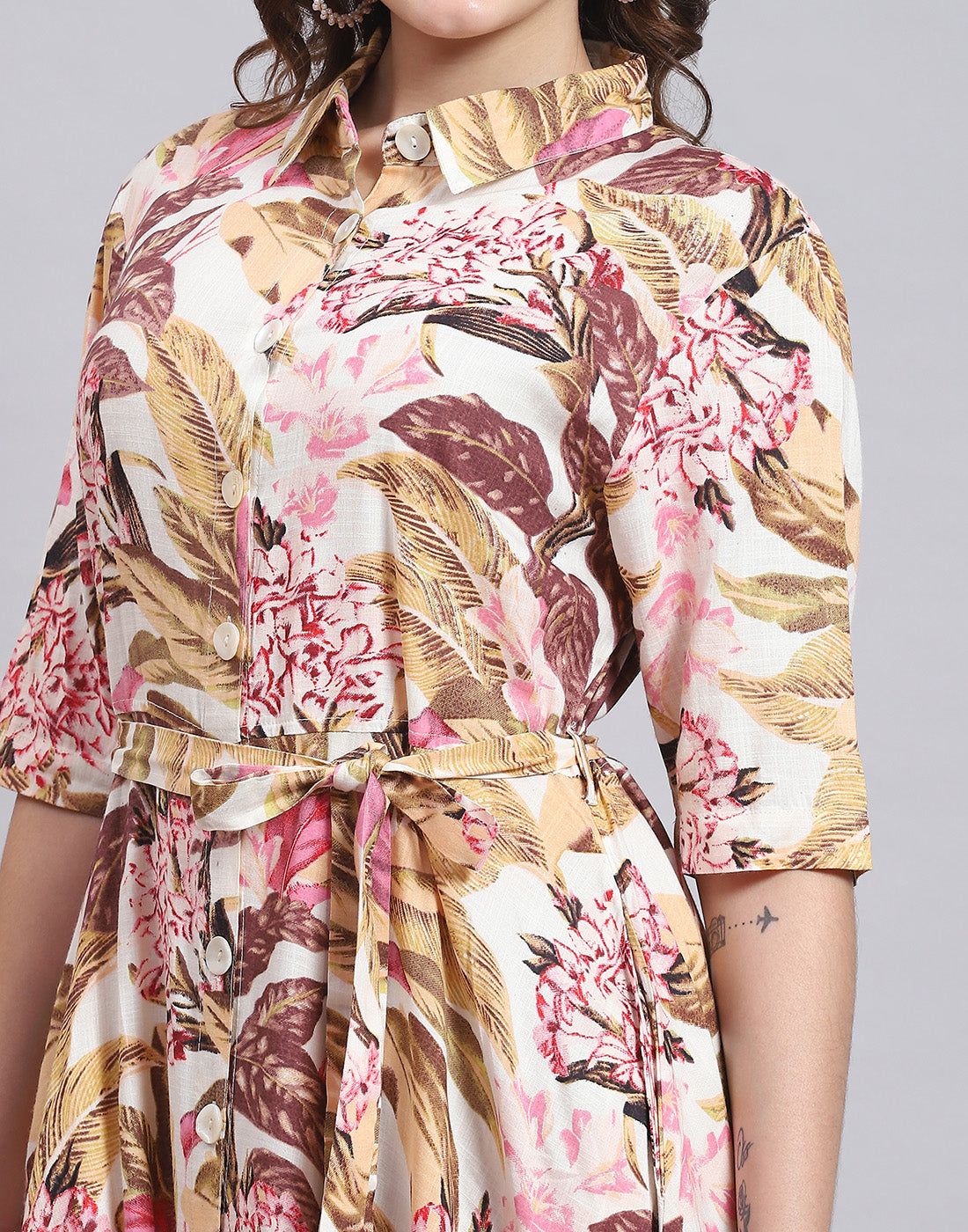 Women Multicolor Printed Front Open Short Sleeve Dress