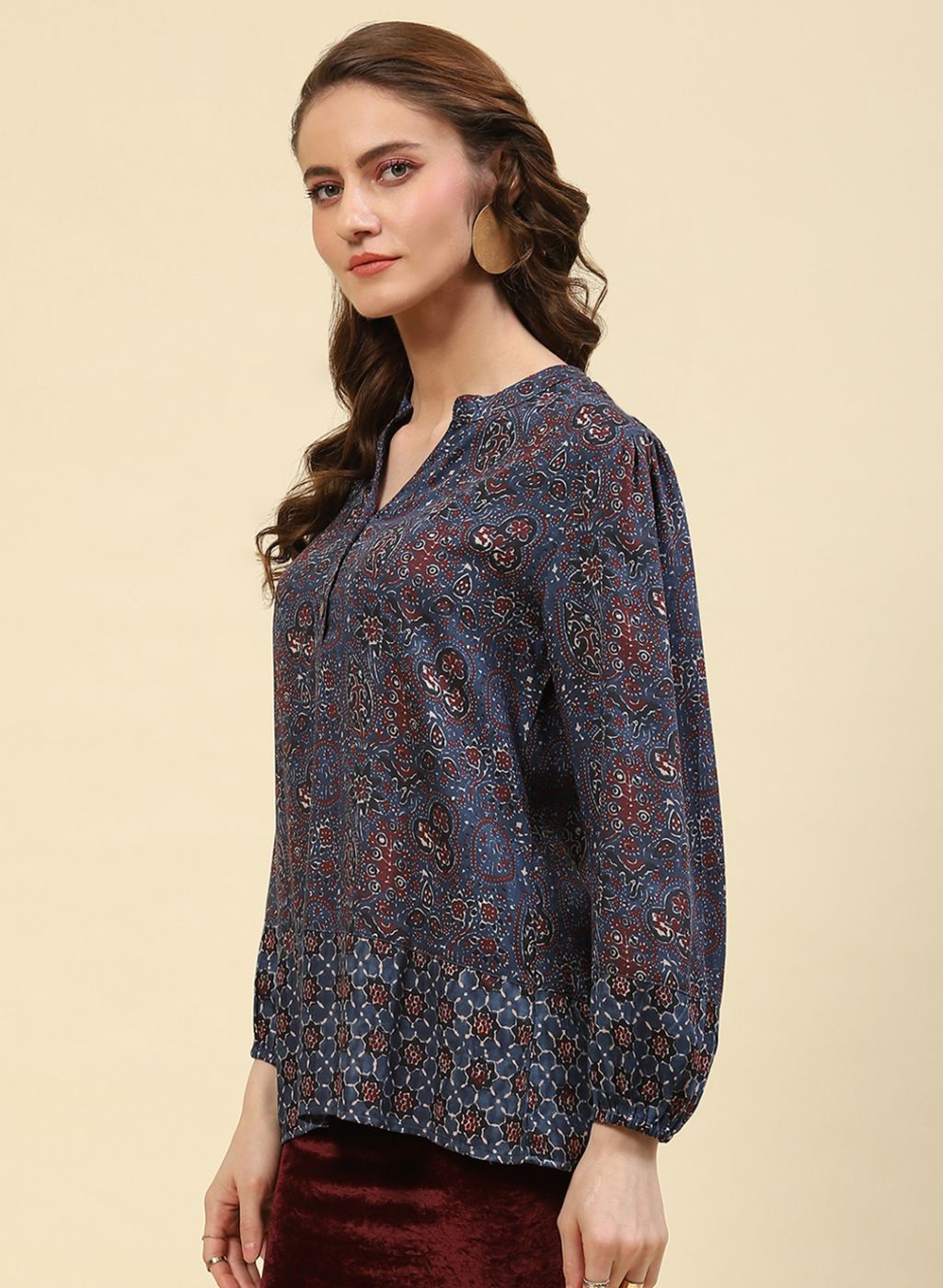 Women Blue Printed Top