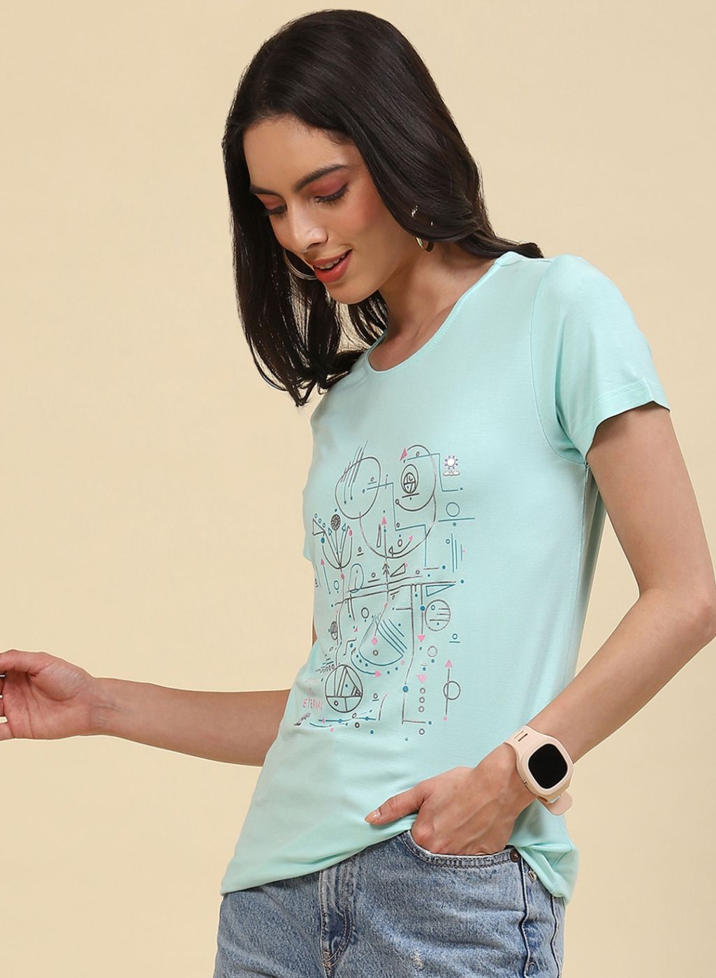 Women Blue Printed Top