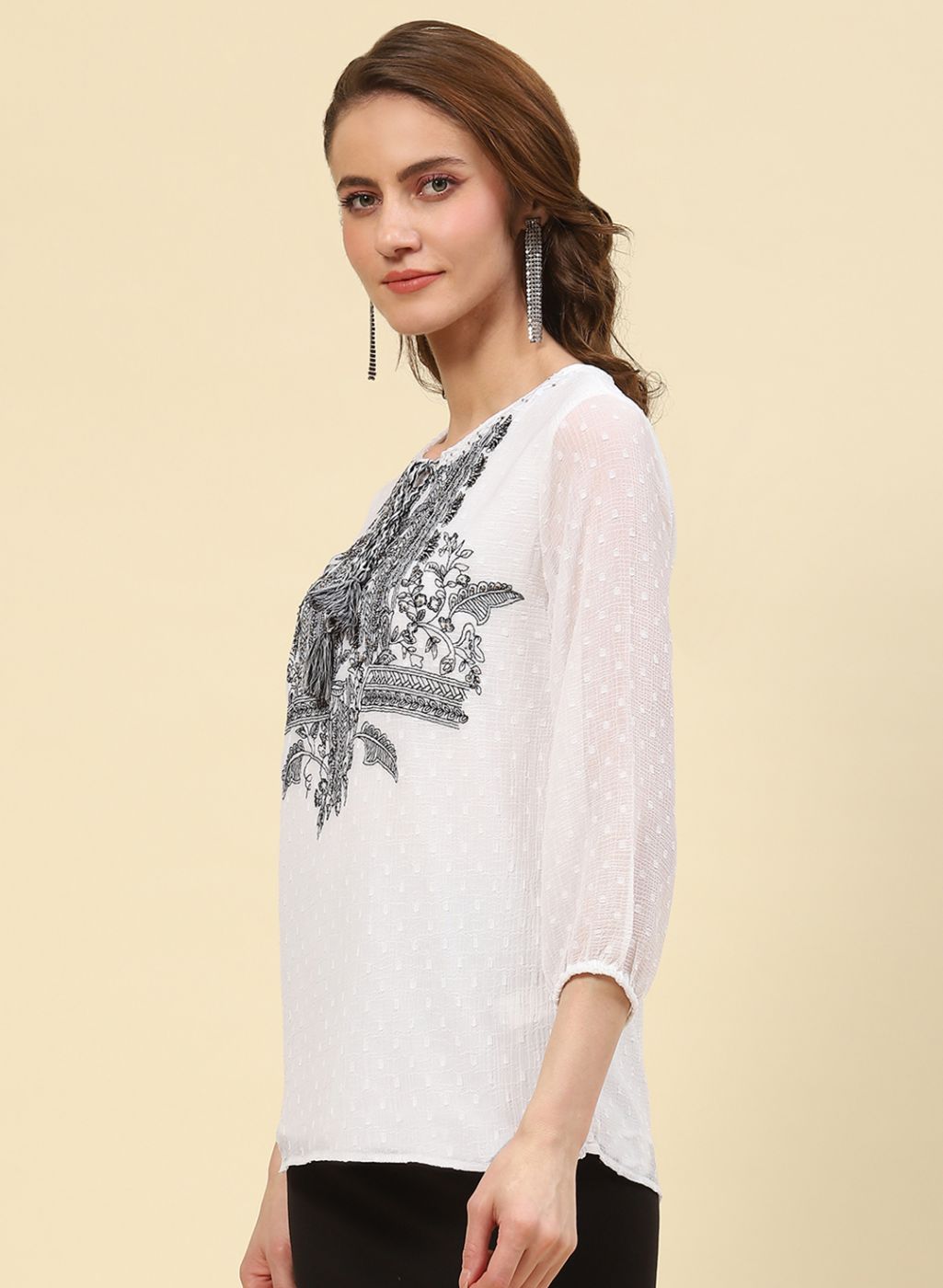 Women White Embroidered Top