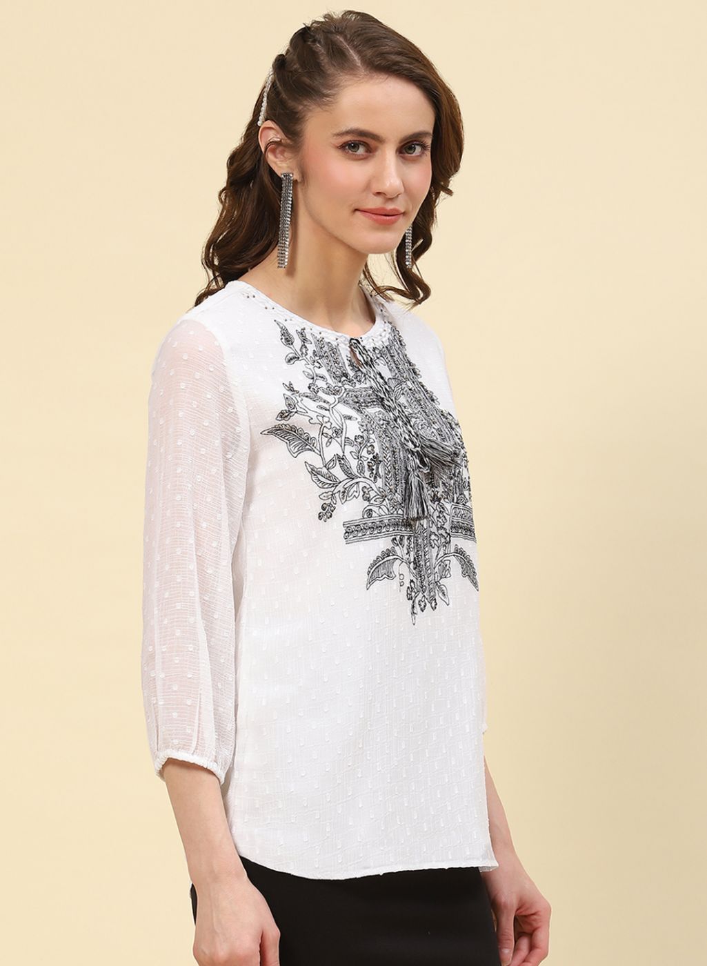 Women White Embroidered Top