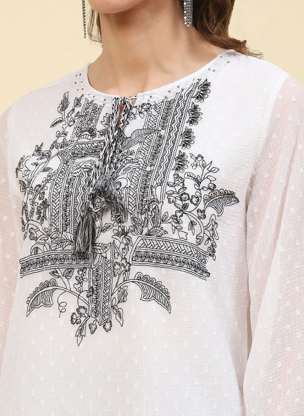 Women White Embroidered Top