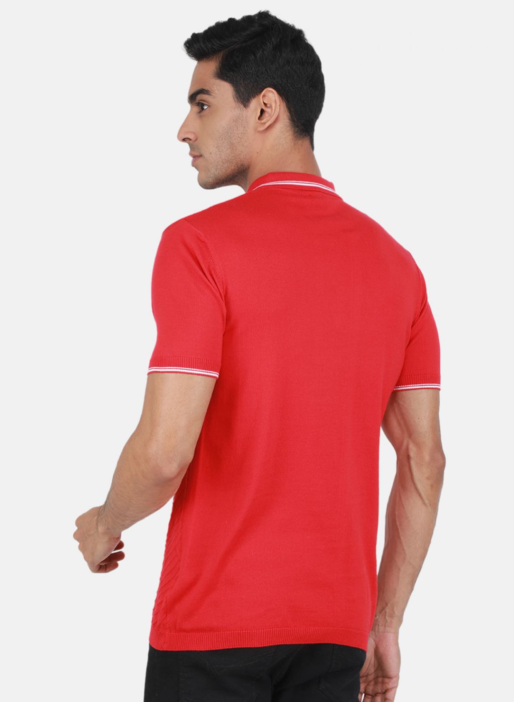 Men Red Self Design T-Shirt