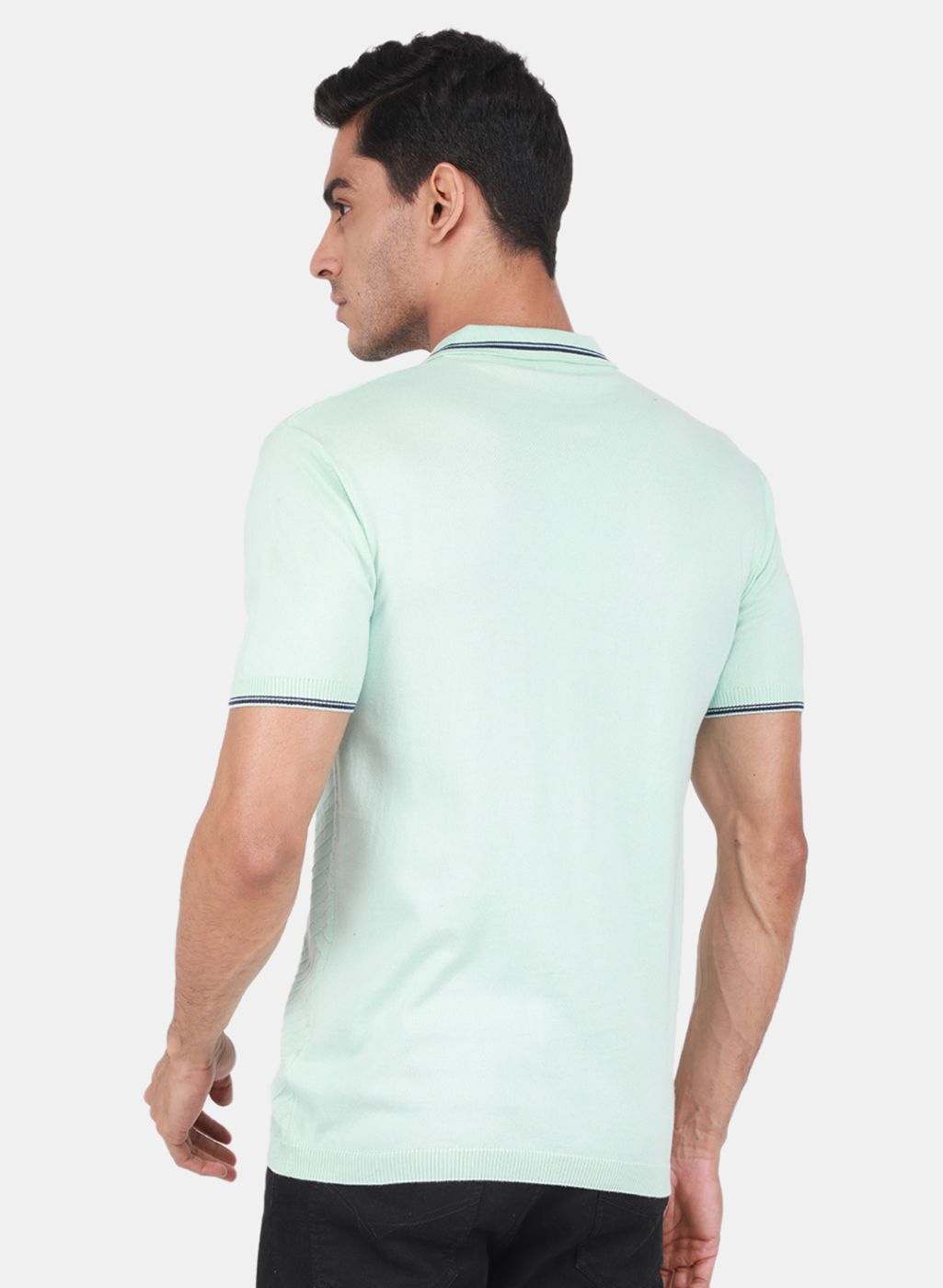 Men Aqua Blue Self Design T-Shirt