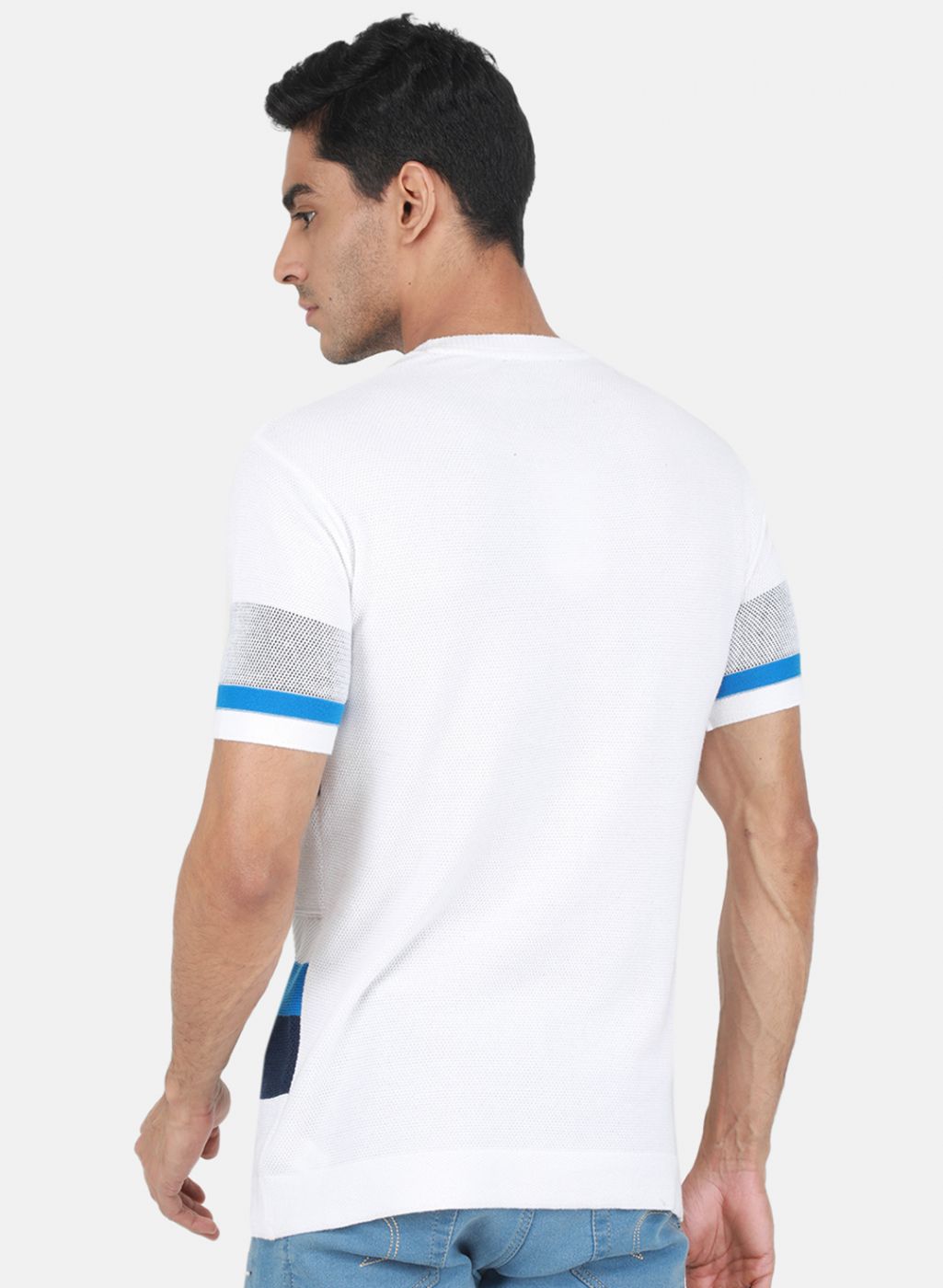Men White Self Design T-Shirt