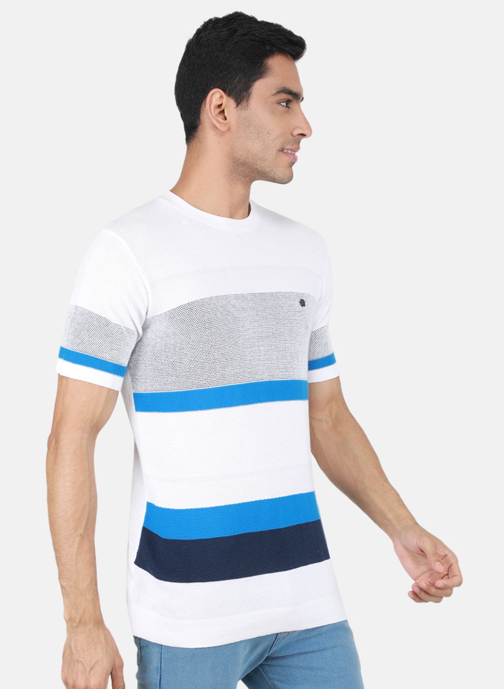 Men White Self Design T-Shirt