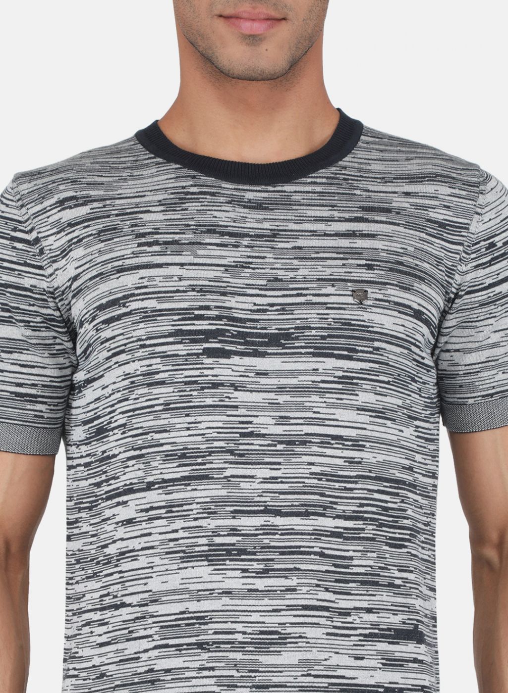 Men Grey Self Design T-Shirt