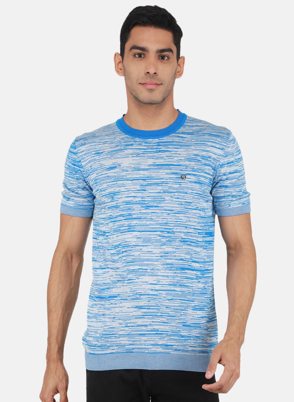 Men Blue Self Design T-Shirt