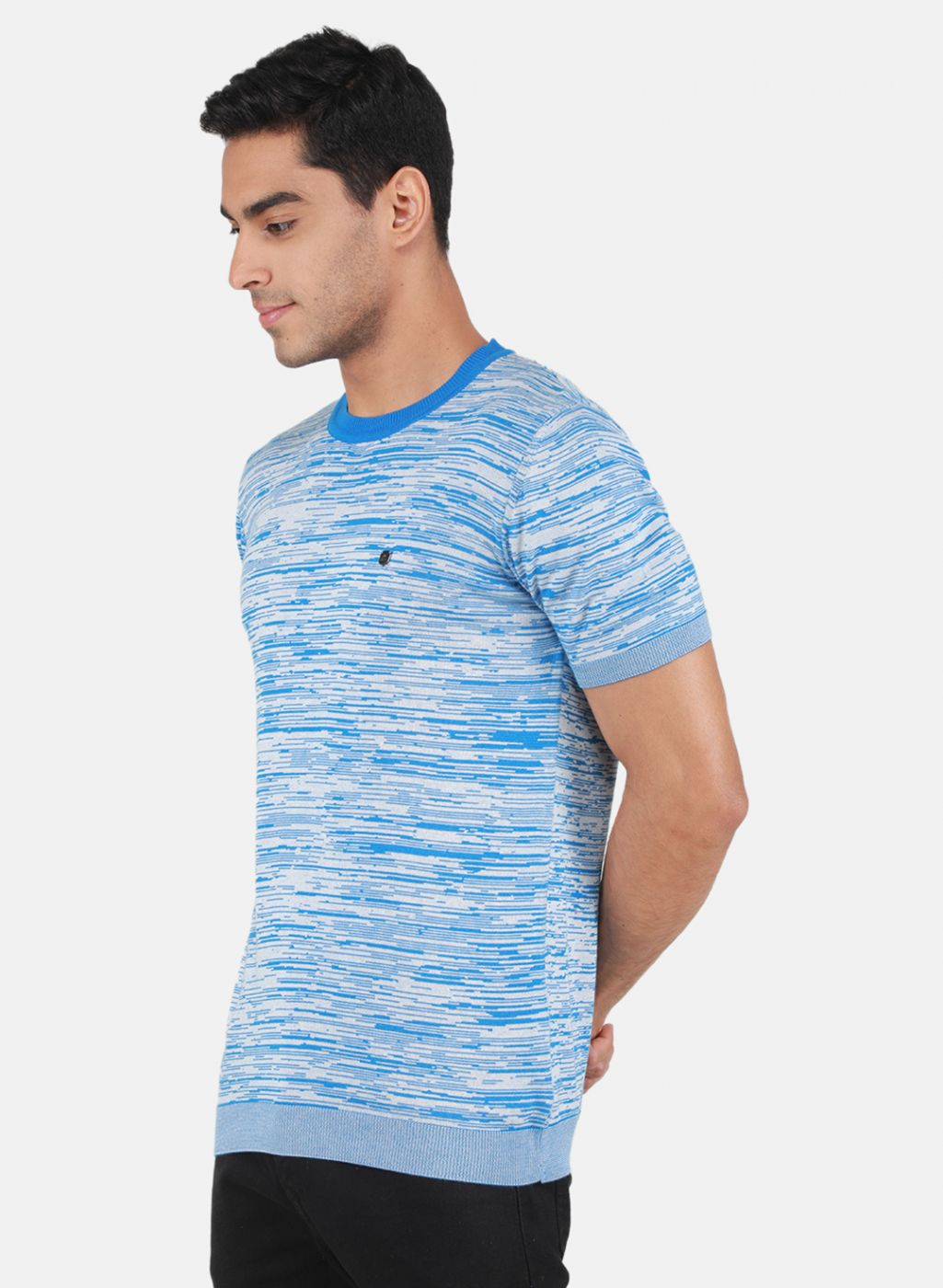 Men Blue Self Design T-Shirt