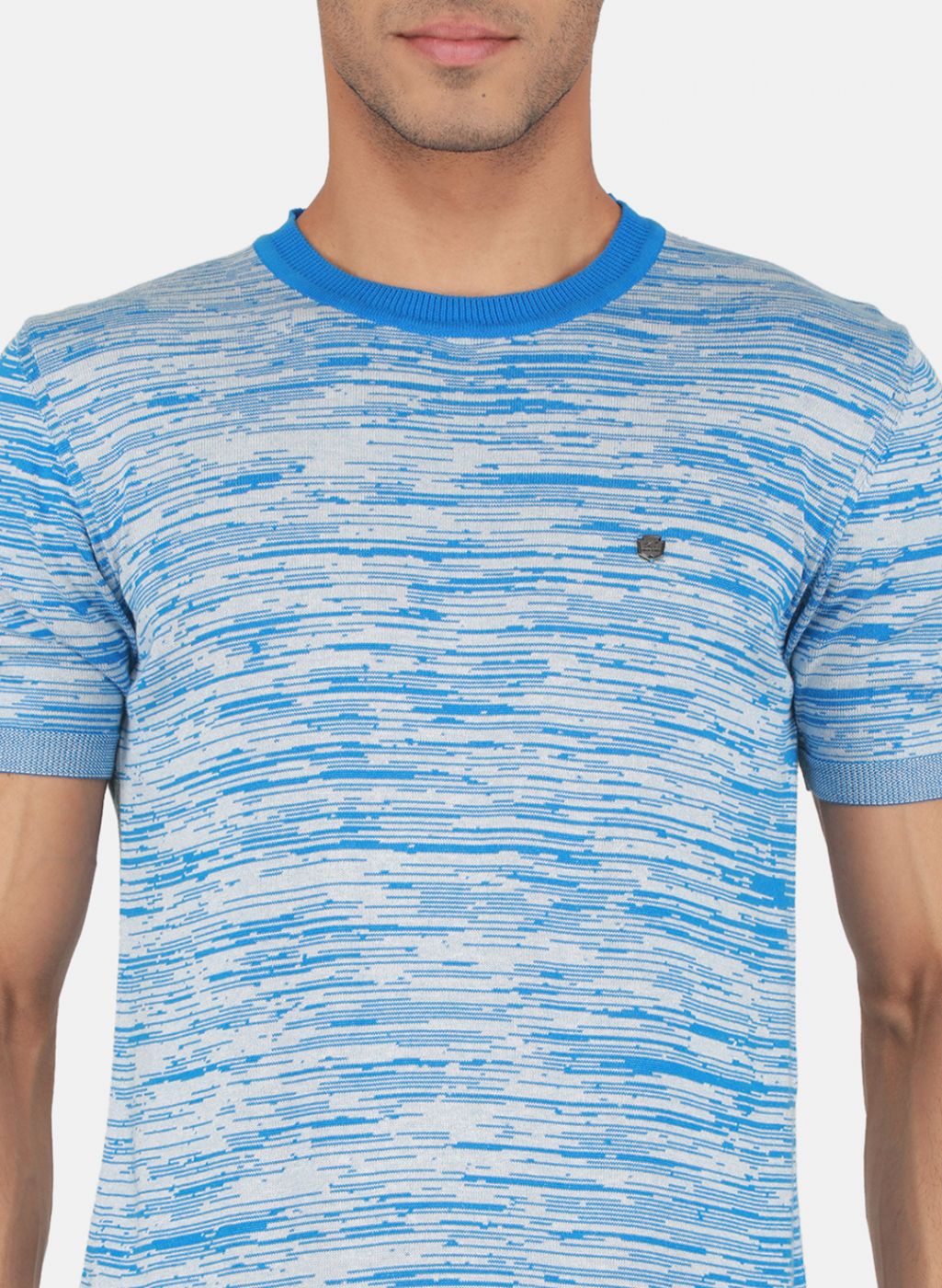 Men Blue Self Design T-Shirt
