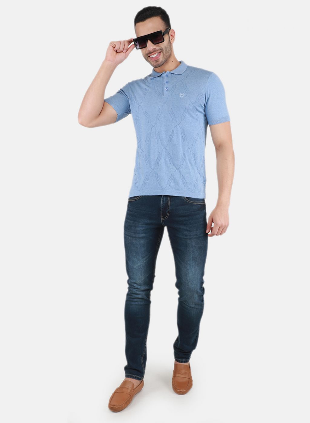 Men Sky Blue Solid T-Shirt