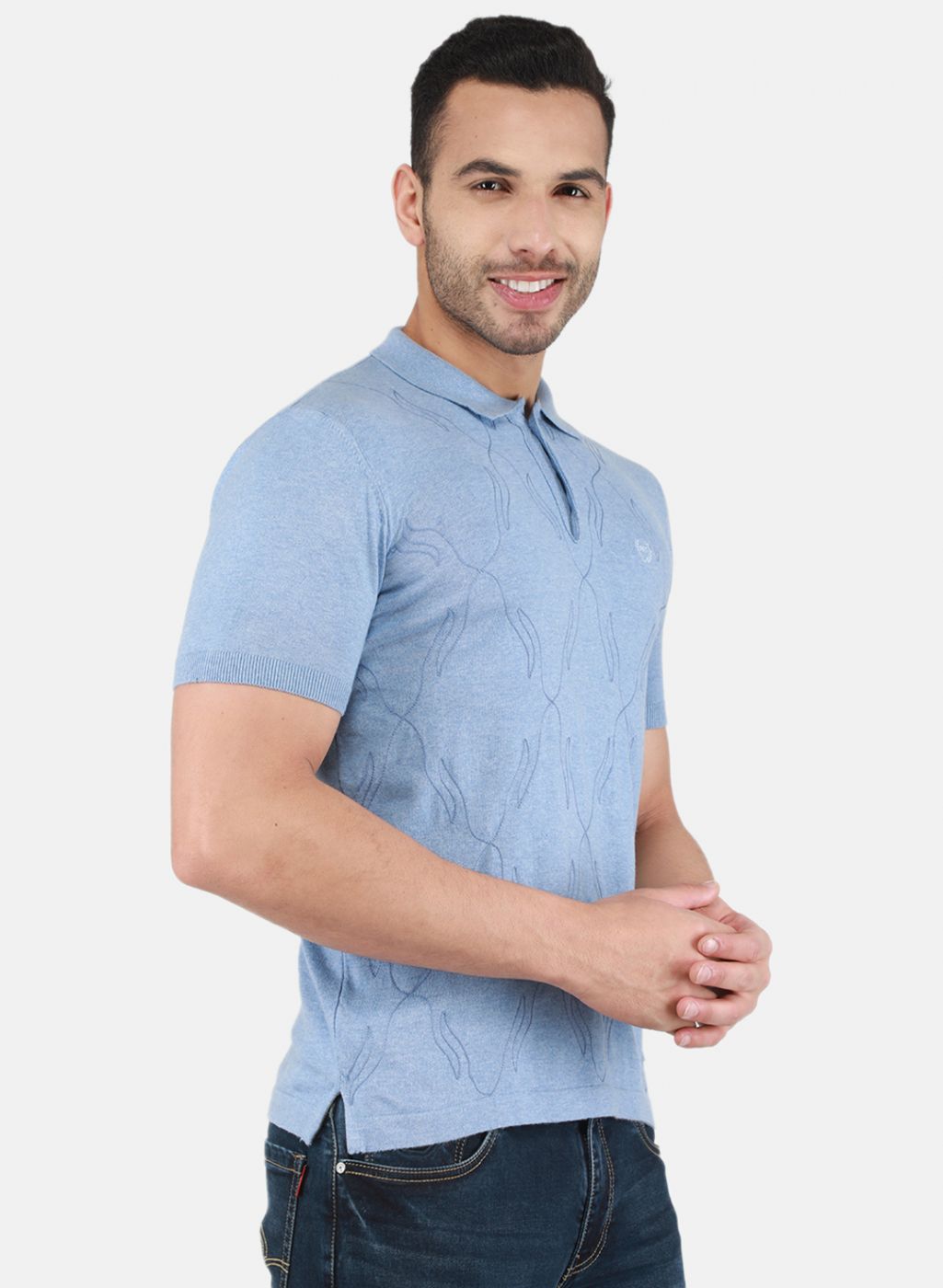 Men Sky Blue Solid T-Shirt