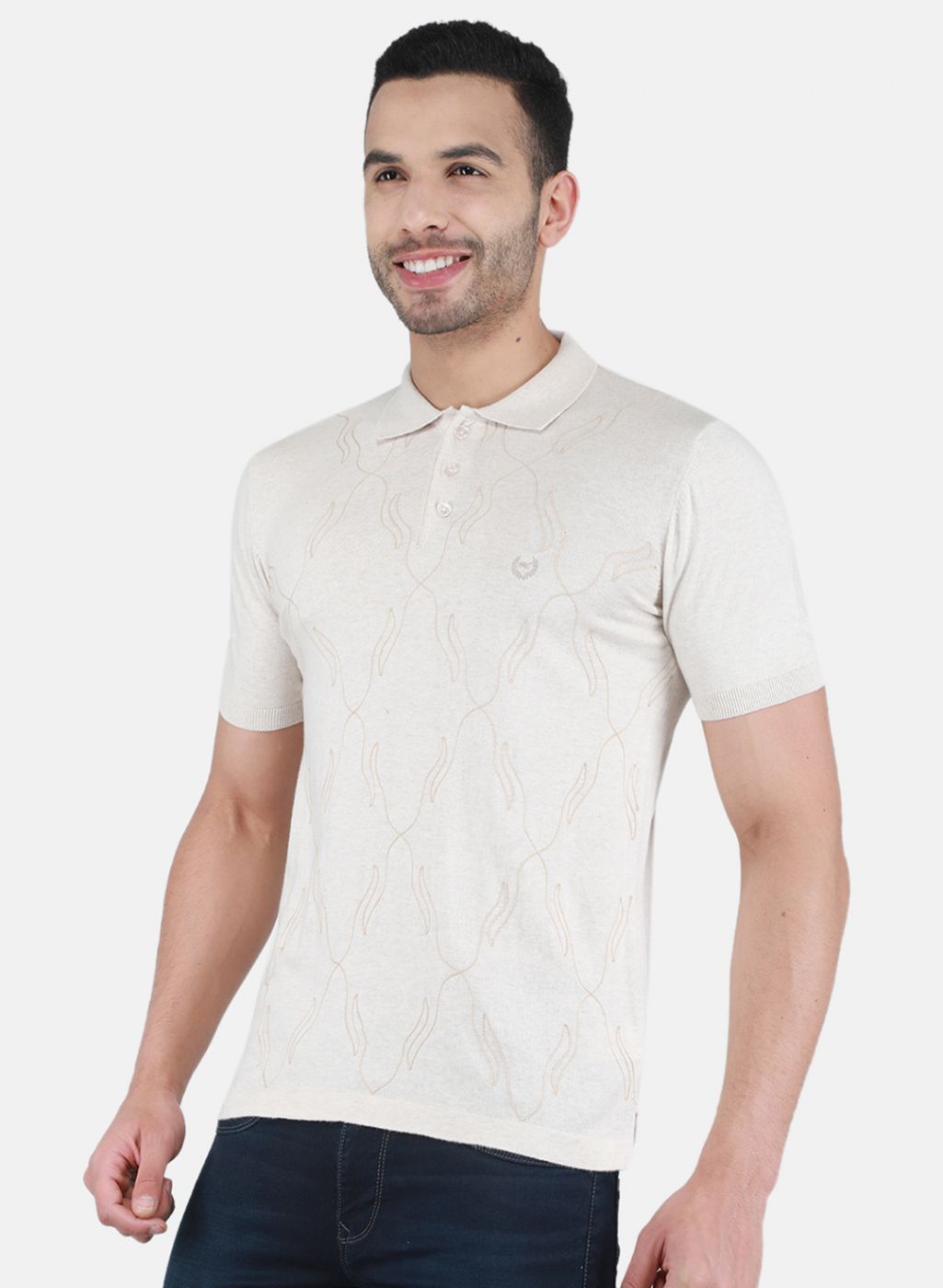 Men Beige Solid T-Shirt