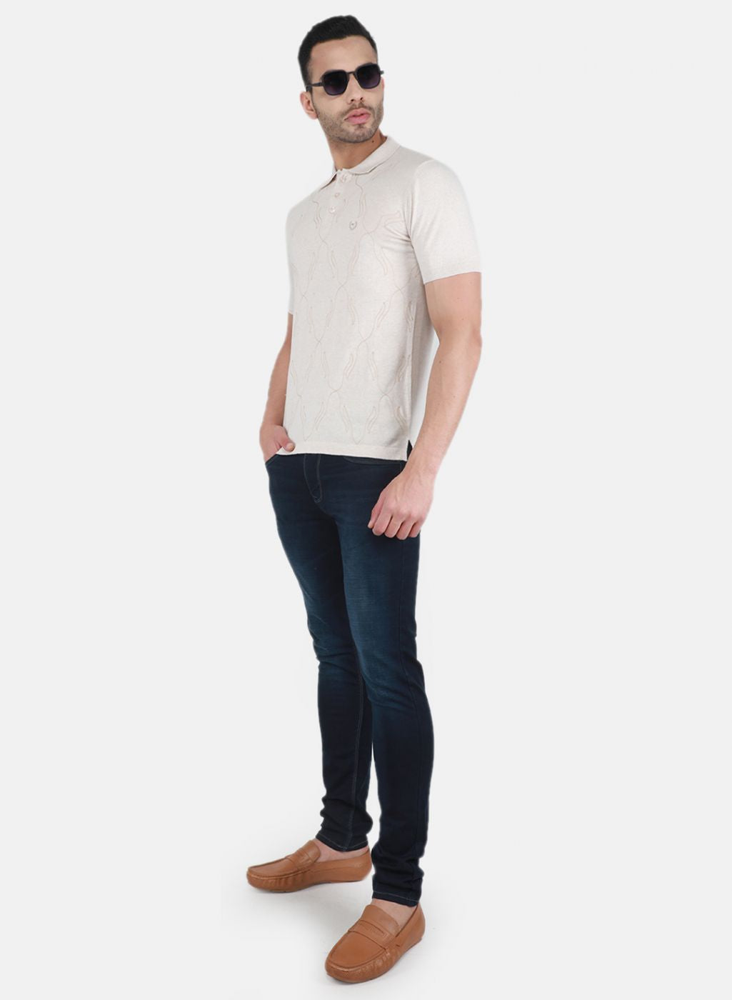 Men Beige Solid T-Shirt