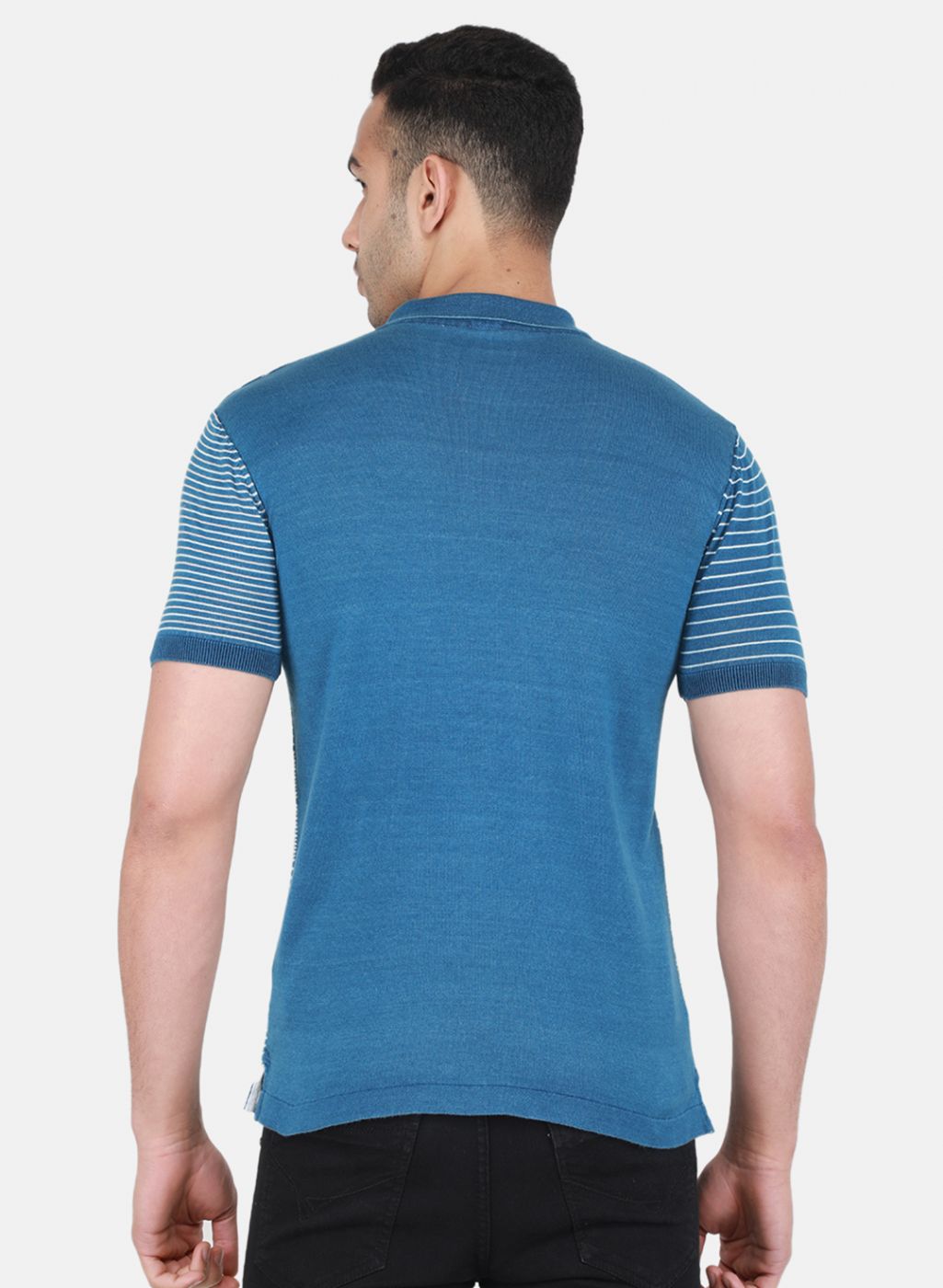 Men Blue Self Design T-Shirt