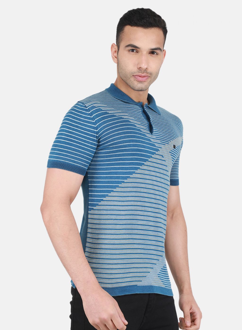 Men Blue Self Design T-Shirt