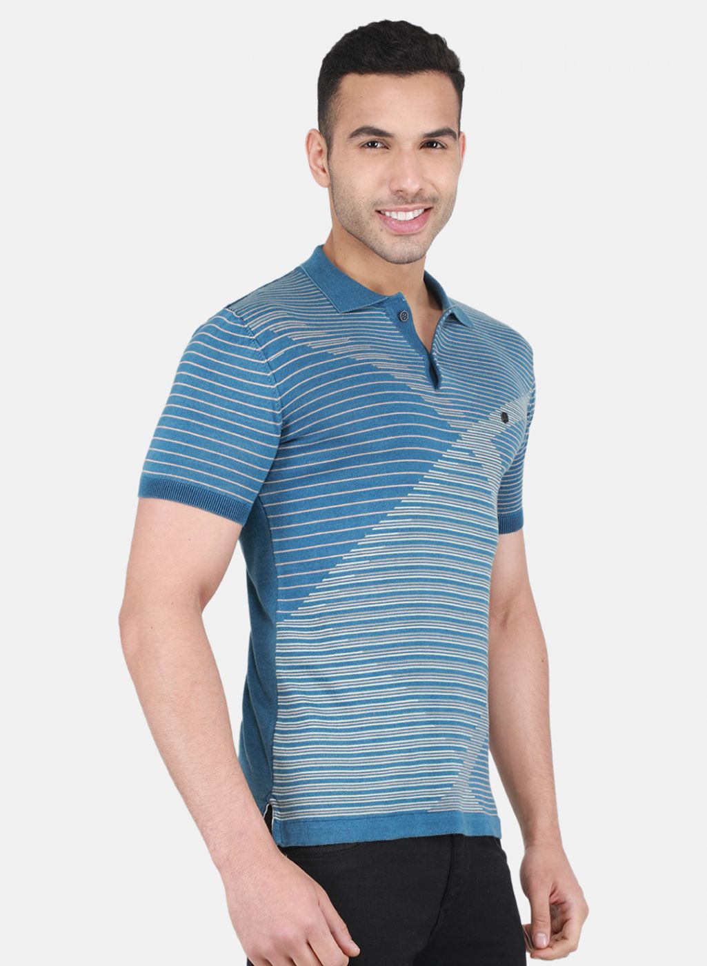 Men Blue Self Design T-Shirt
