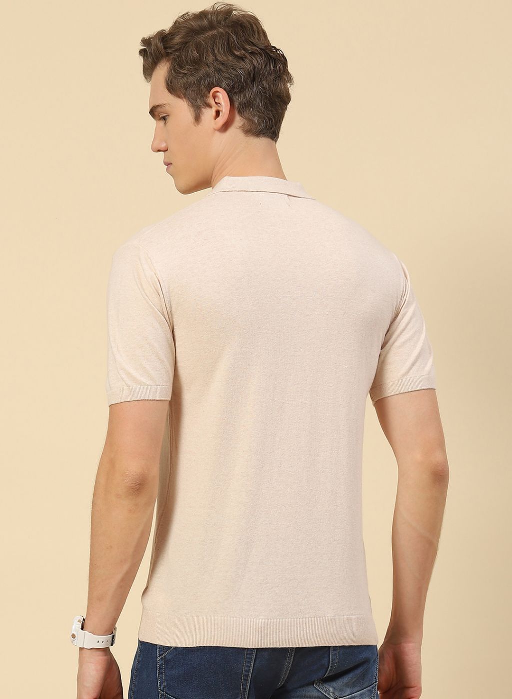 Men Beige Plain T-Shirt