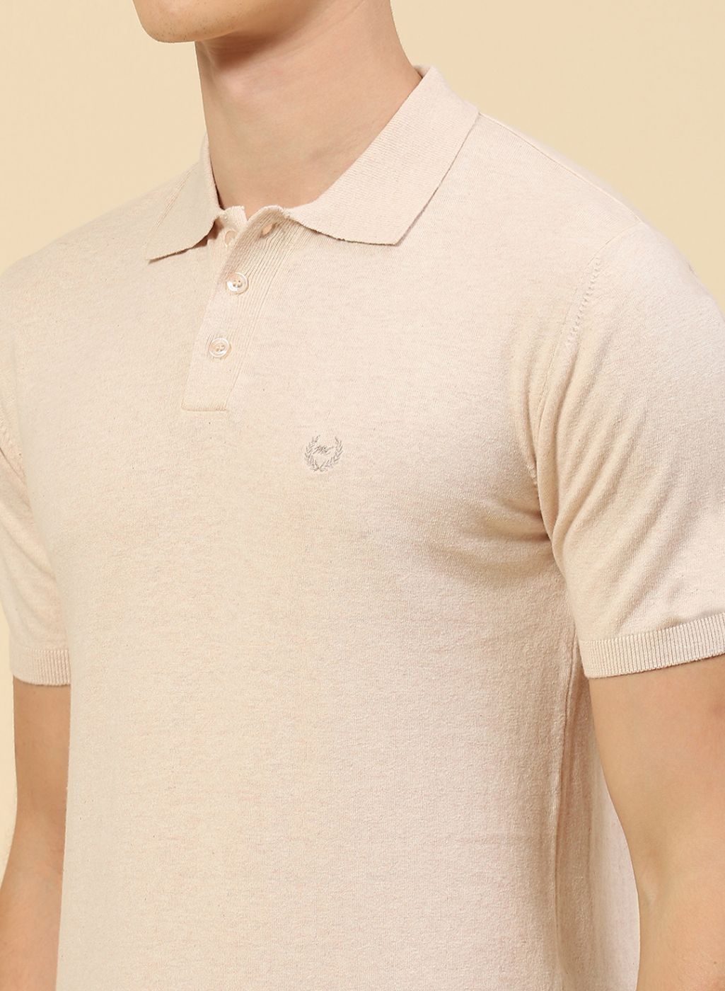 Men Beige Plain T-Shirt
