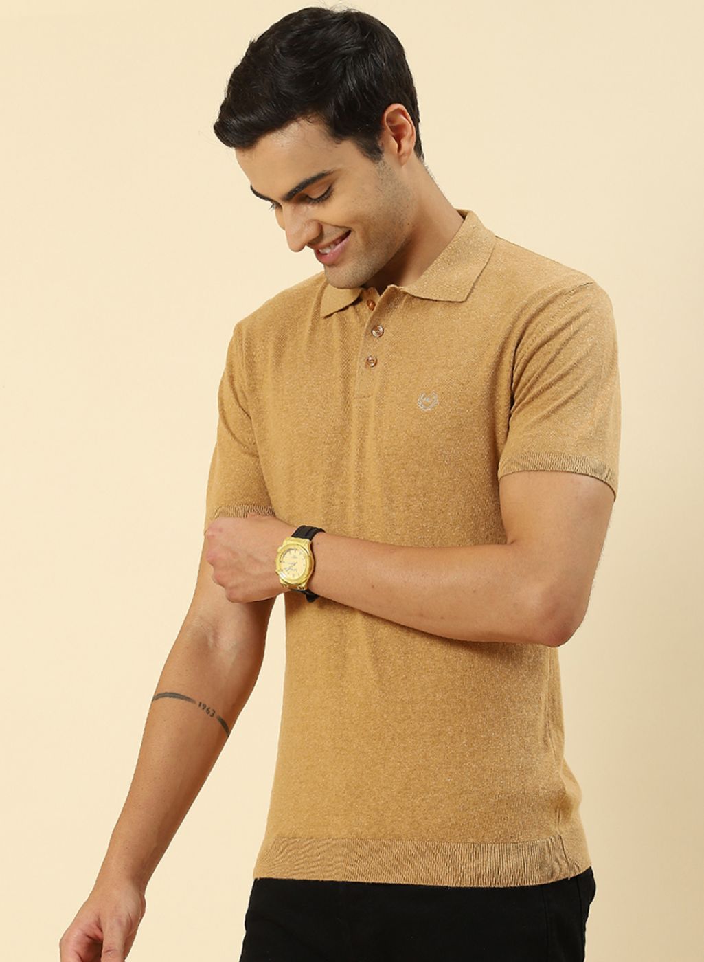 Men Camel Brown Plain T-Shirt