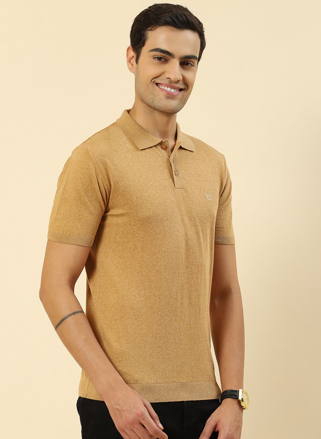 Men Camel Brown Plain T-Shirt