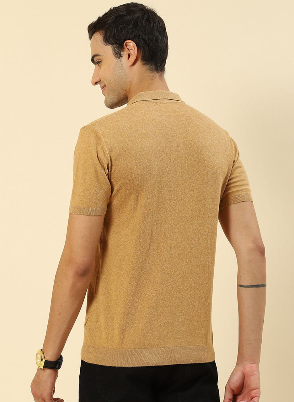 Men Camel Brown Plain T-Shirt
