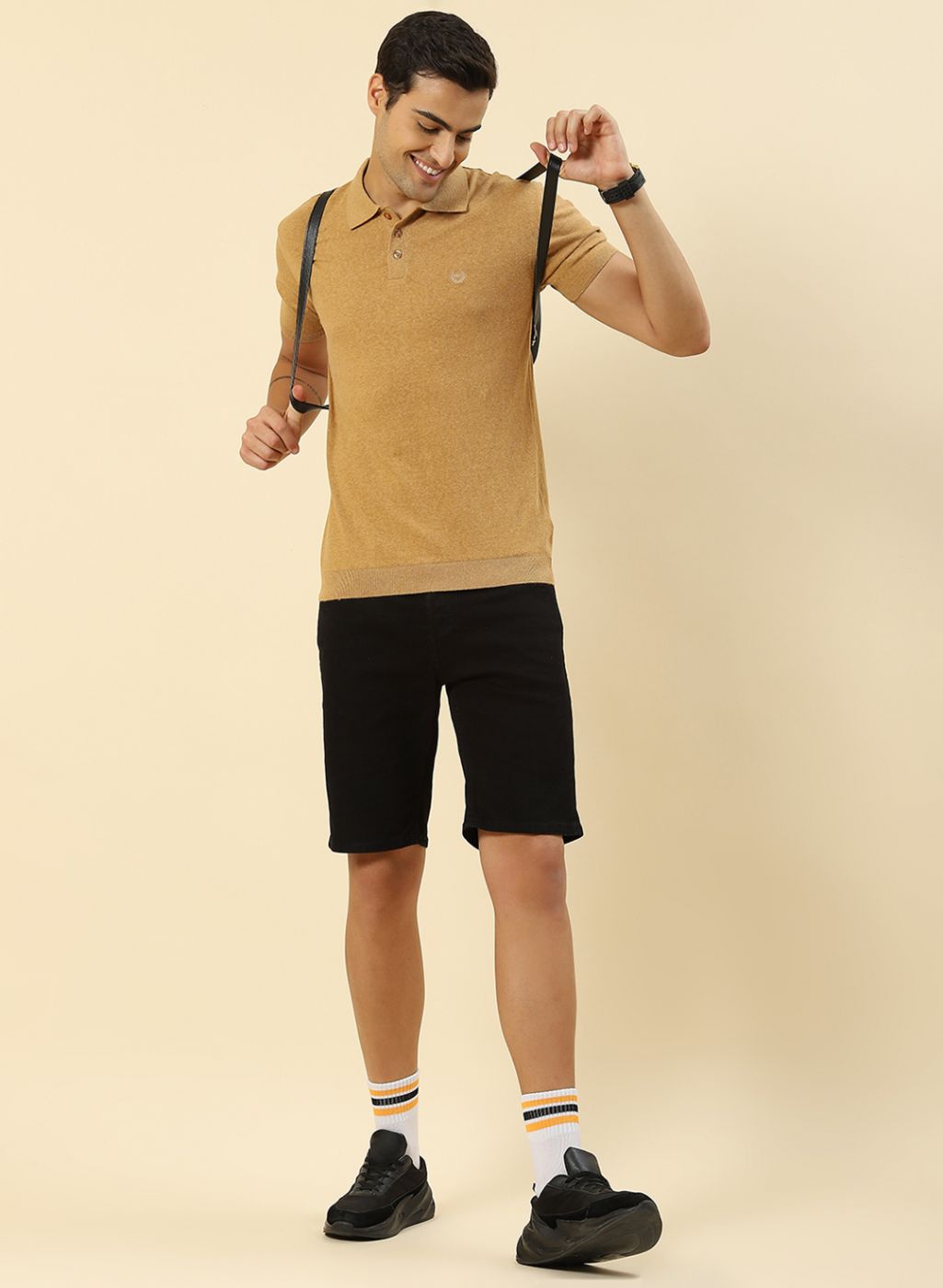 Men Camel Brown Plain T-Shirt