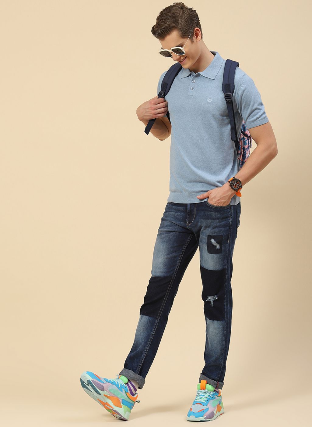 Men Blue Plain T-Shirt