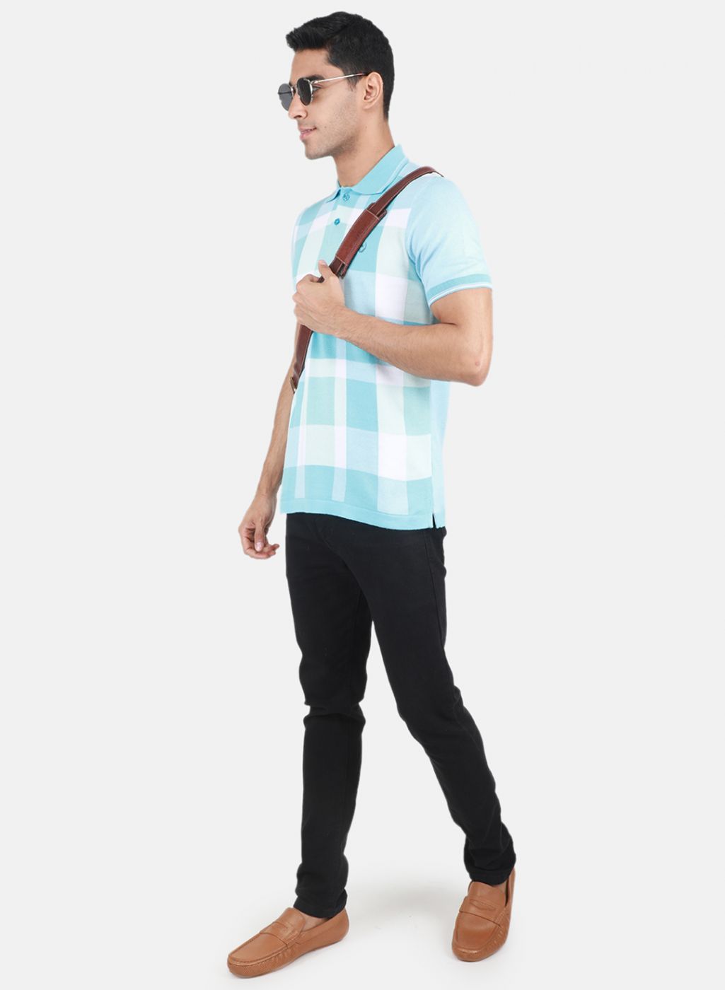 Men Blue Self Design T-Shirt